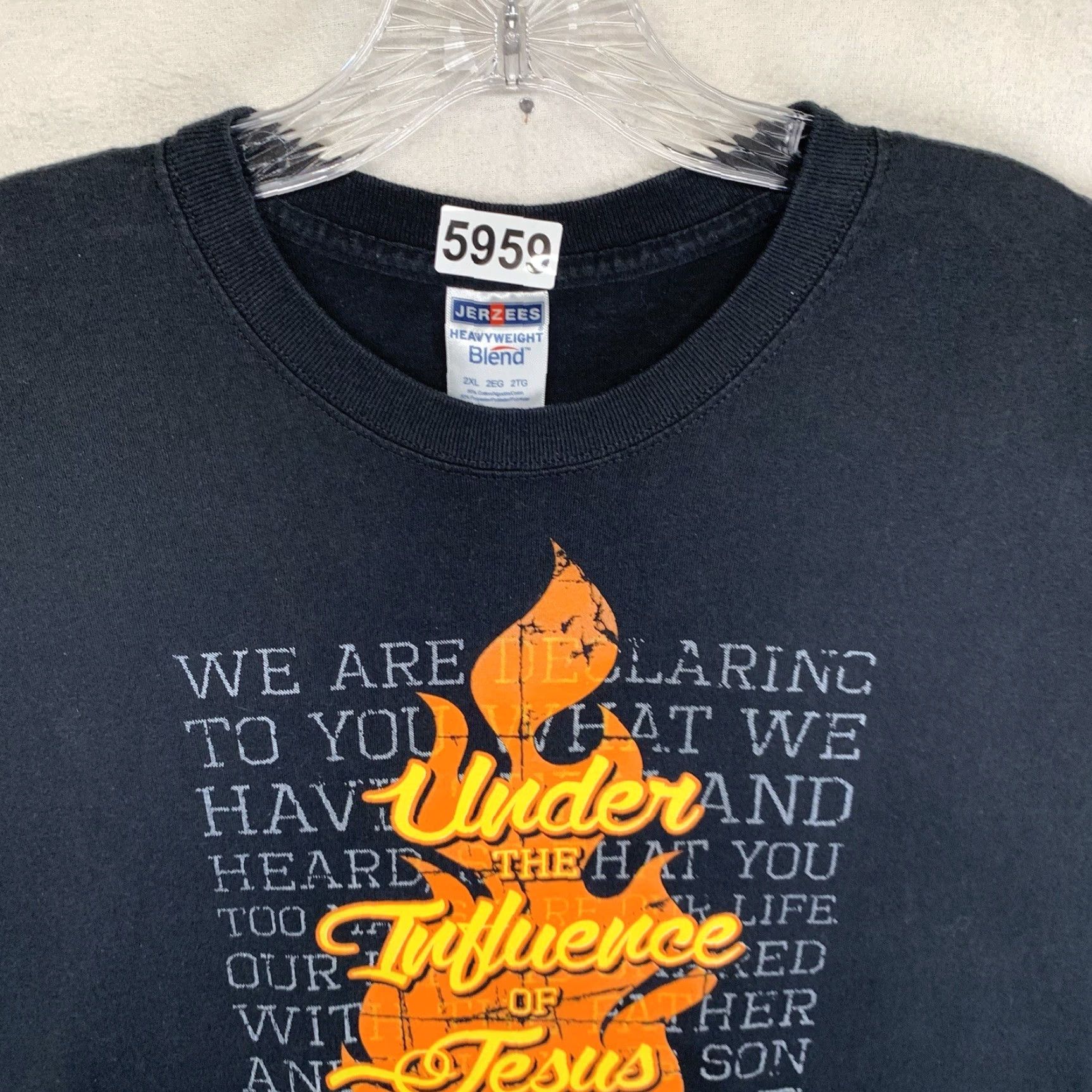 Jerzees VINTAGE Christian T-Shirt Men’s 2XL Crew Neck Short Sleeve Black Faith John 1:3 Graphic Print Unisex All Seasons Size US XXL / EU 58 / 5 - 7 Thumbnail