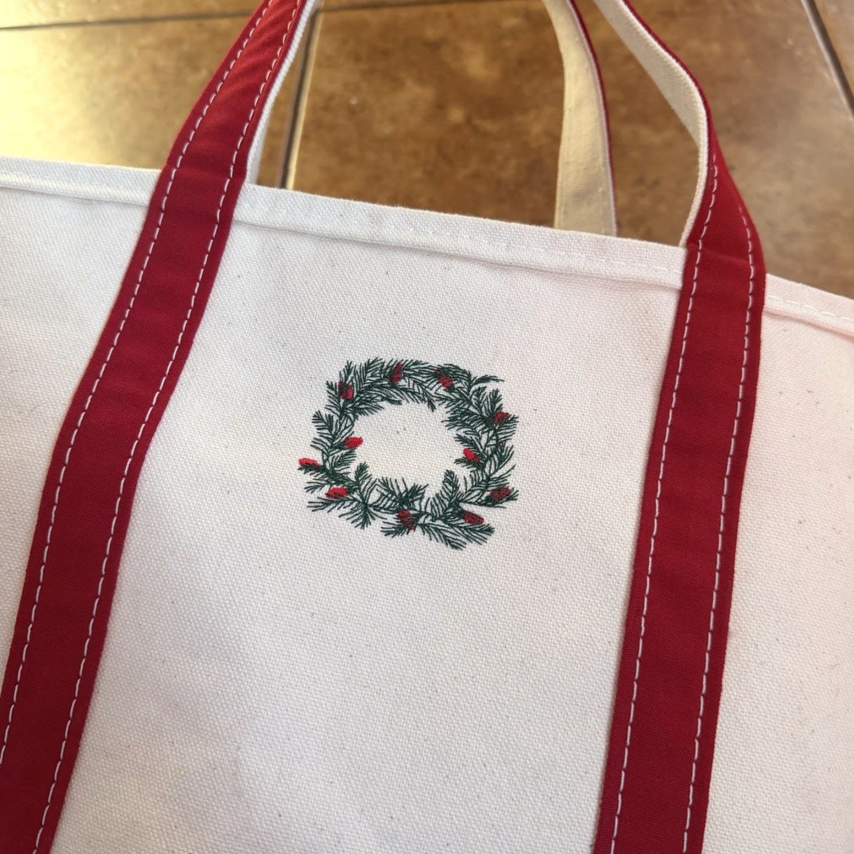 Vintage VINTAGE L.L. BEAN Boat Tote Red Canvas Bag Usa Made Wreath Christmas Tote Large Mens Men’s USA Canvas 16”x12” Size ONE SIZE - 5 Thumbnail