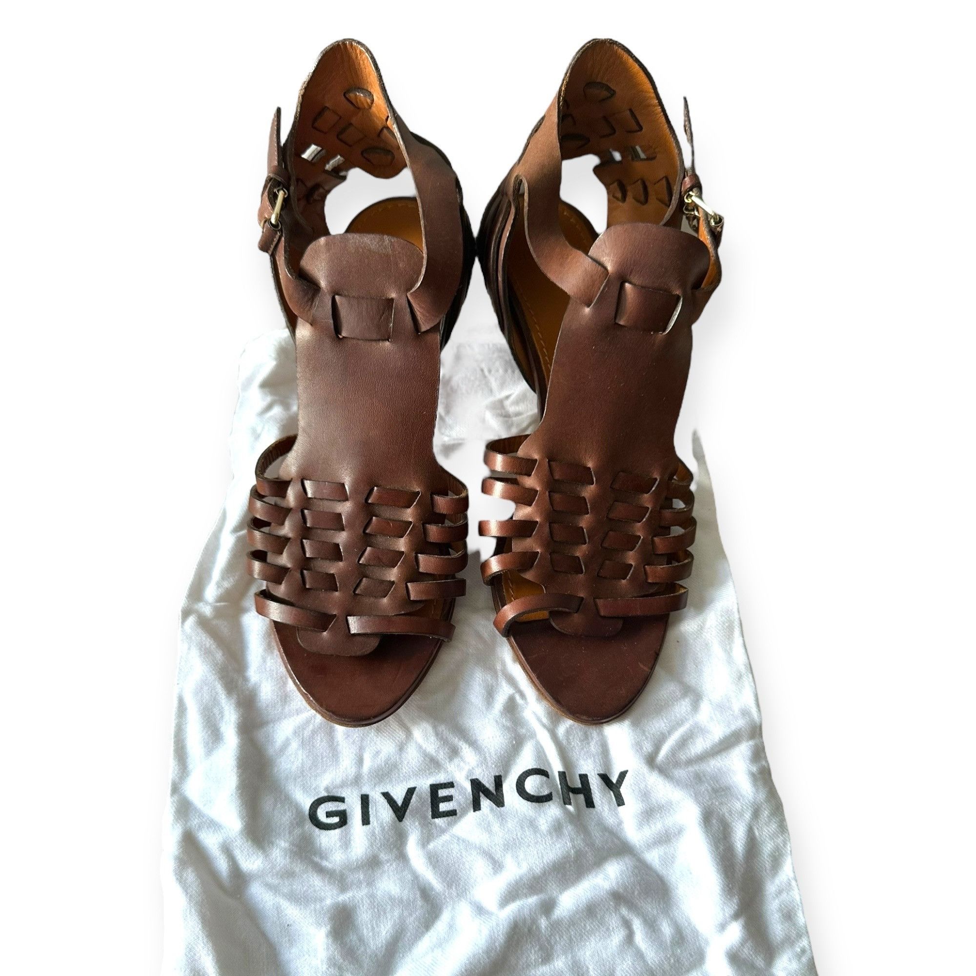 Givenchy Givenchy Brown Leather Gladiator Huarache Sandal, Mid Heel, Size US 8.5 / IT 38.5 - 1 Thumbnail