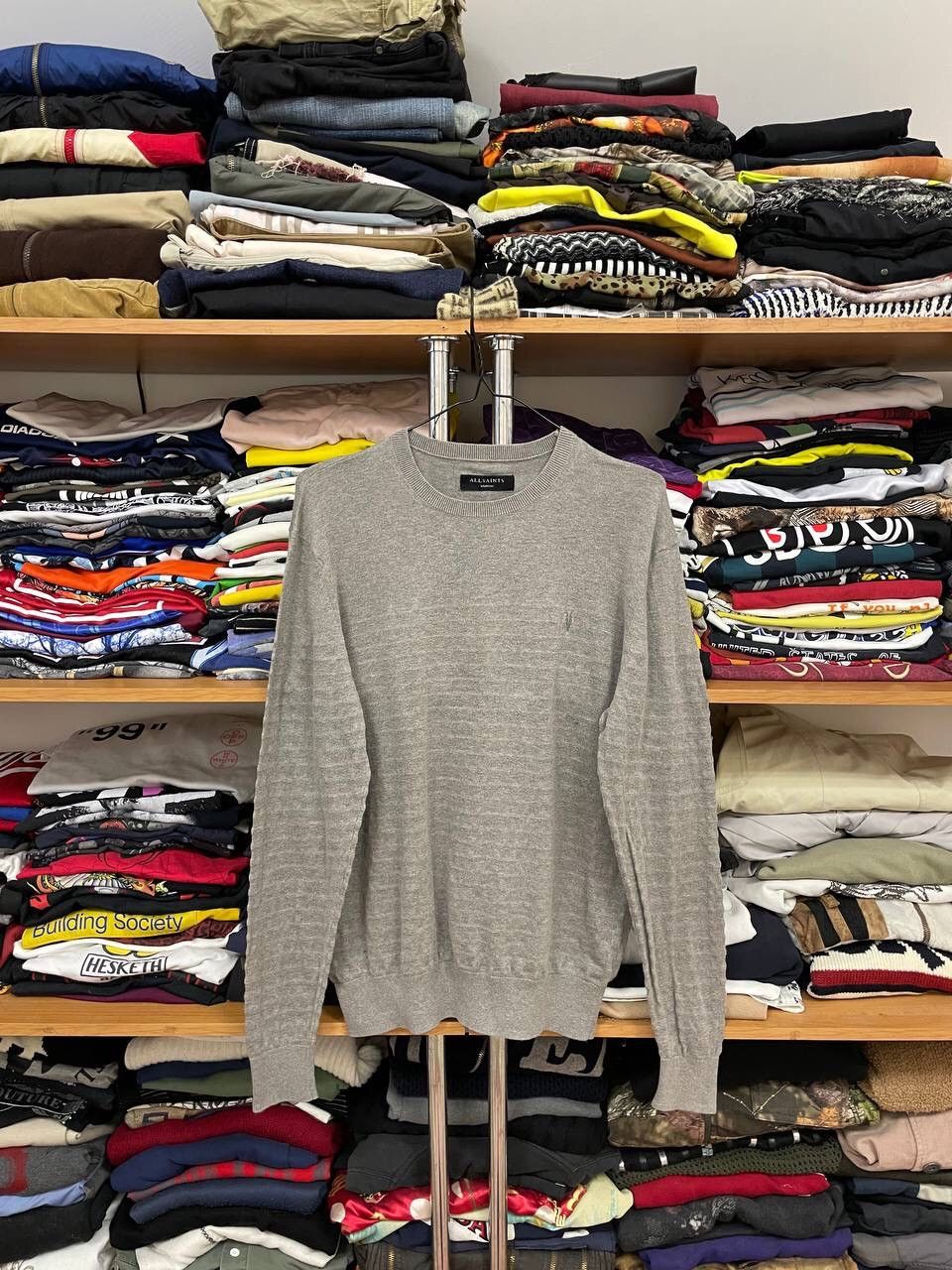 Allsaints × Vintage AllSaints Men’s Waffle Knit Grey Basic Crewneck Sweater M Size US M / EU 48-50 / 2 - 1 Thumbnail