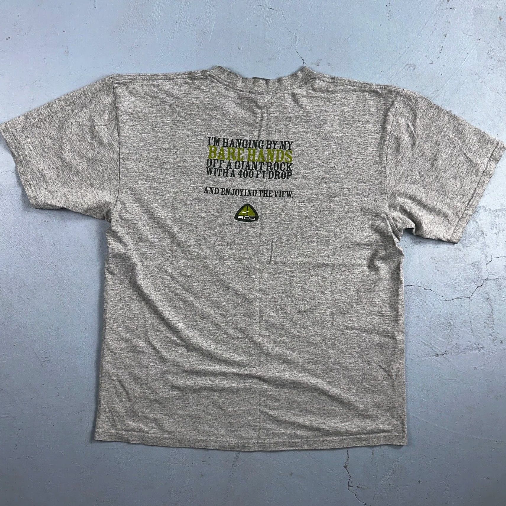 Nike VINTAGE Nike ACG What Are You On T Shirt Climbing Hiking Bare Hands Y2K 2000s RARE Mens L Gray Crew Neck Short Sleeve Graphic Print 70s 80s 90s Size US L / EU 52-54 / 3 - 6 Thumbnail