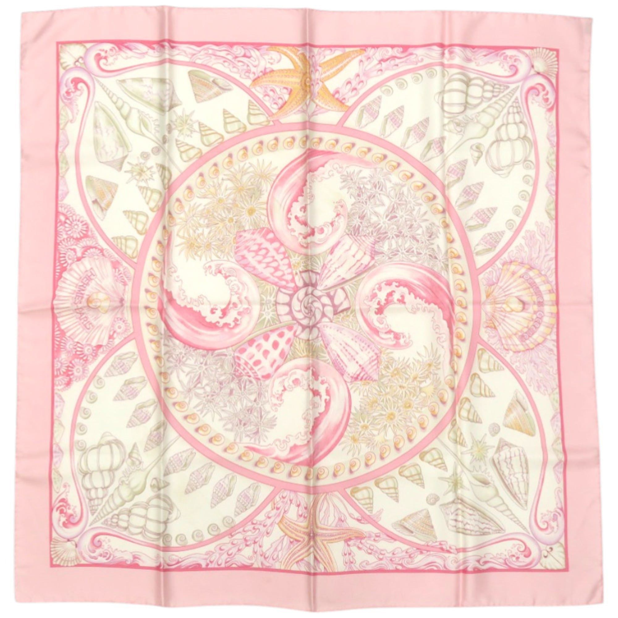 Hermes Hermes Carre 90 Parures Oceanes Ocean-themed Silk Pink Scarf/Muffler 0476HERMES Size ONE SIZE - 1 Thumbnail