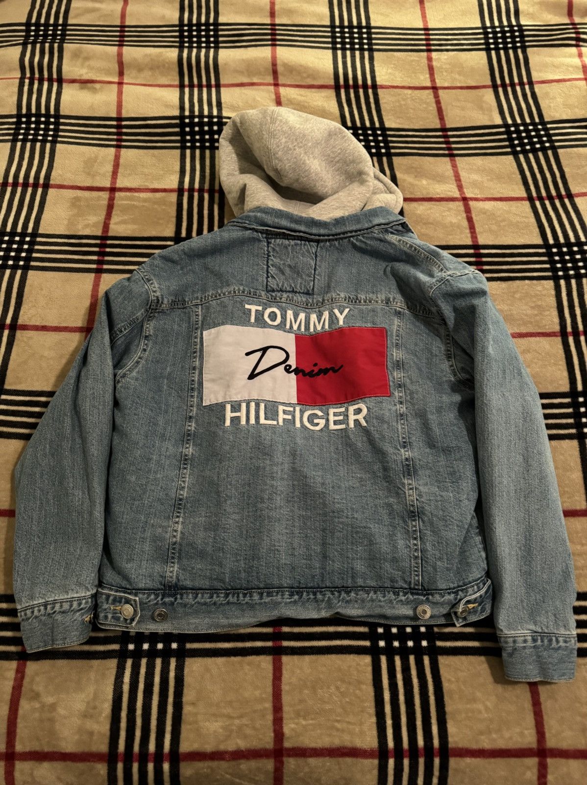 image of Big Flag Tommy Hilfiger Fleece Denim Jacket in Blue Denim, Men's (Size Medium)