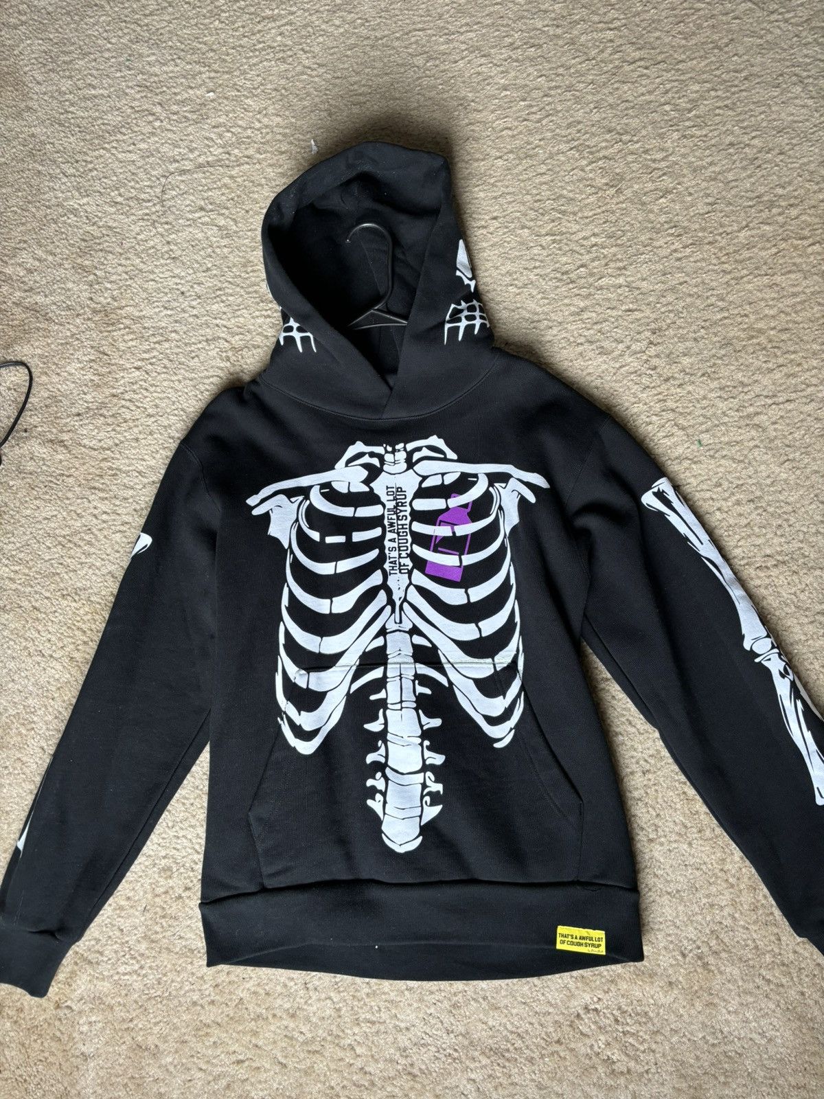 image of Awful Lot Of Cough Syrup Skeleton Hoodie in Black, Men's (Size Small)