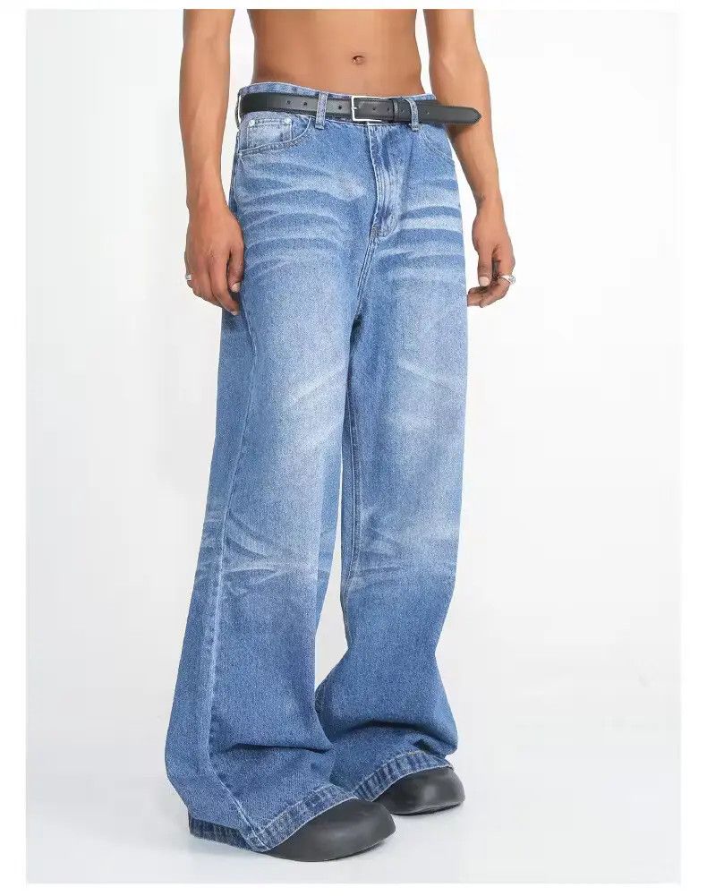image of Vintage Distressed Flared Baggy Jeans in Blue, Men's (Size 32)