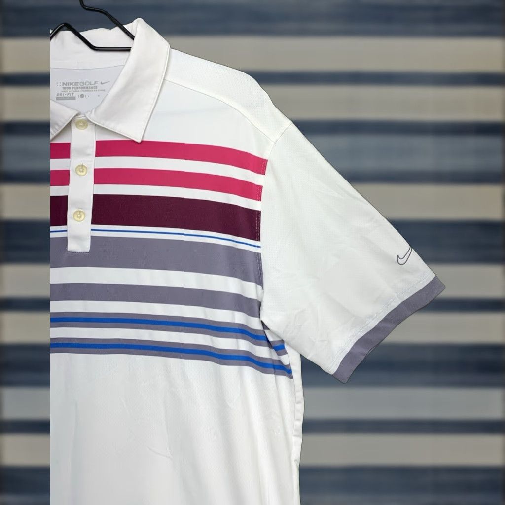 Nike Nike Polo Shirt Mens Large Tiger Woods Striped White Polyester Blend Spandex Button Embroidered Logo Collared Short Sleeve Golf Outdoor Beach Comfort Size US L / EU 52-54 / 3 - 1 Thumbnail