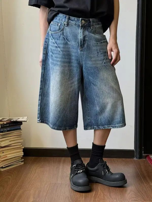 Japanese Brand VIBE Street washed distressed lightning denim shorts y2k Size US 32 / EU 48 - 6 Thumbnail