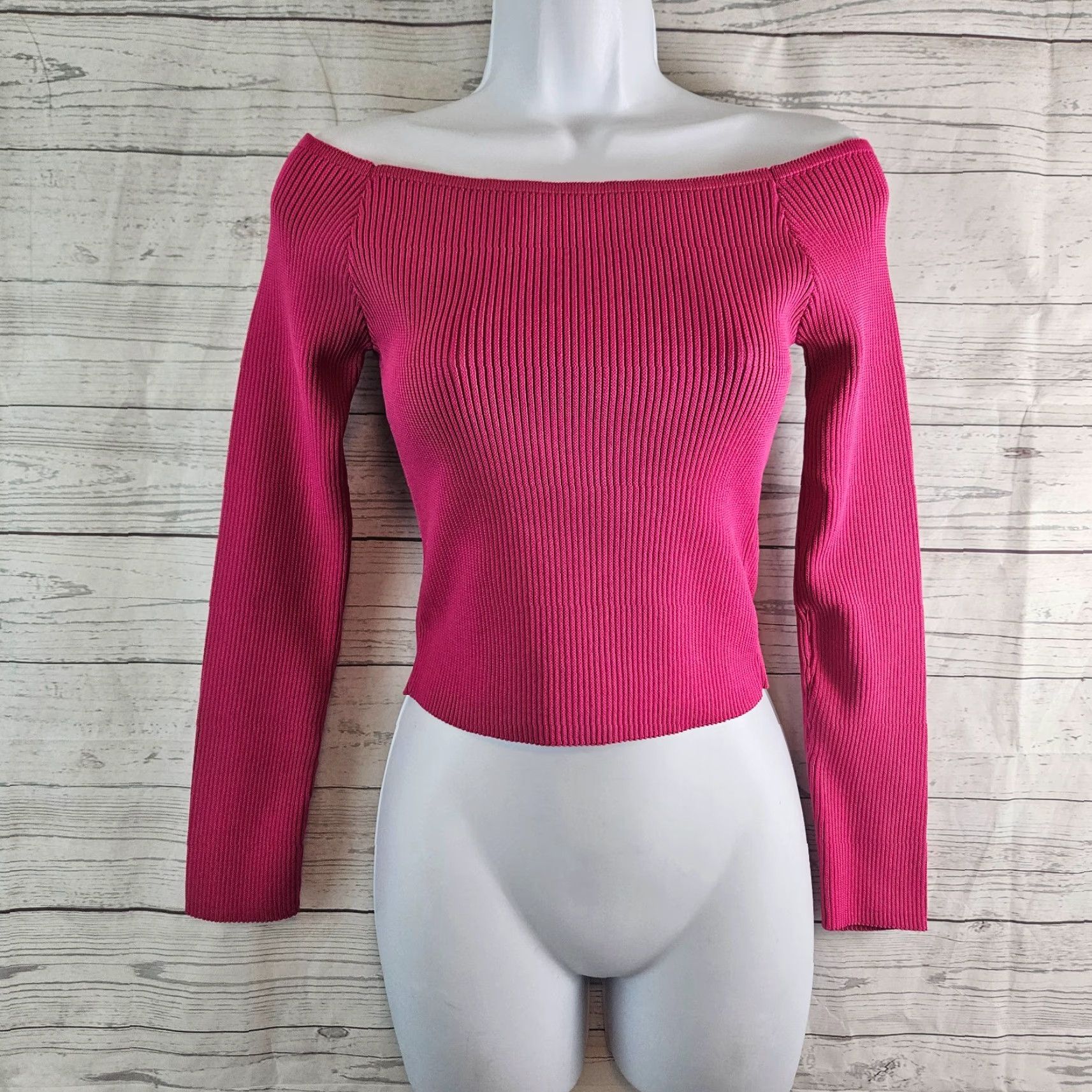 Vintage Silence + Noise Top Off The Shoulder Pink Size M Womens Regular Solid Ribbed Size M / US 6-8 / IT 42-44 - 2 Thumbnail