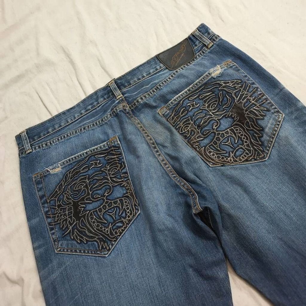 Ed Hardy Ed Hardy tiger embossed wide leg jeans sz 40x34 10657 Size US 40 / EU 56 - 11 Thumbnail