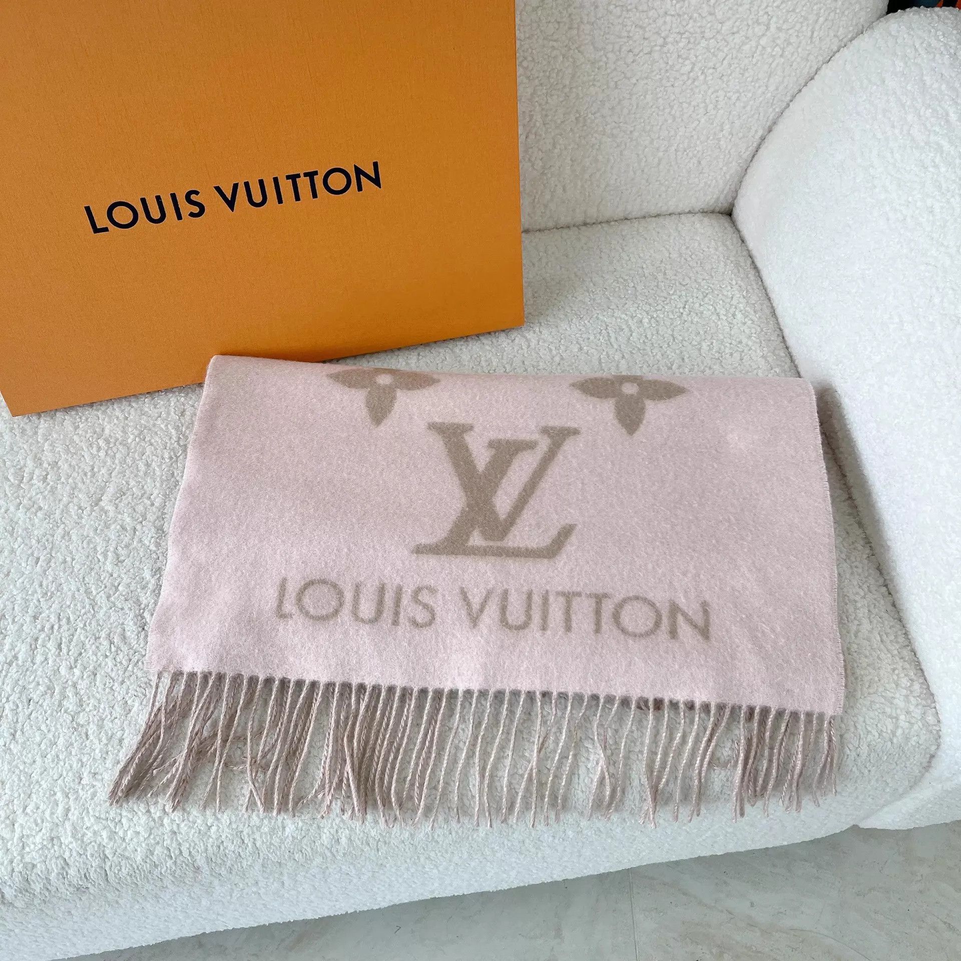 Louis Vuitton LV Monogram Latte Cashmere Double-Faced Scarf Size ONE SIZE - 1 Thumbnail