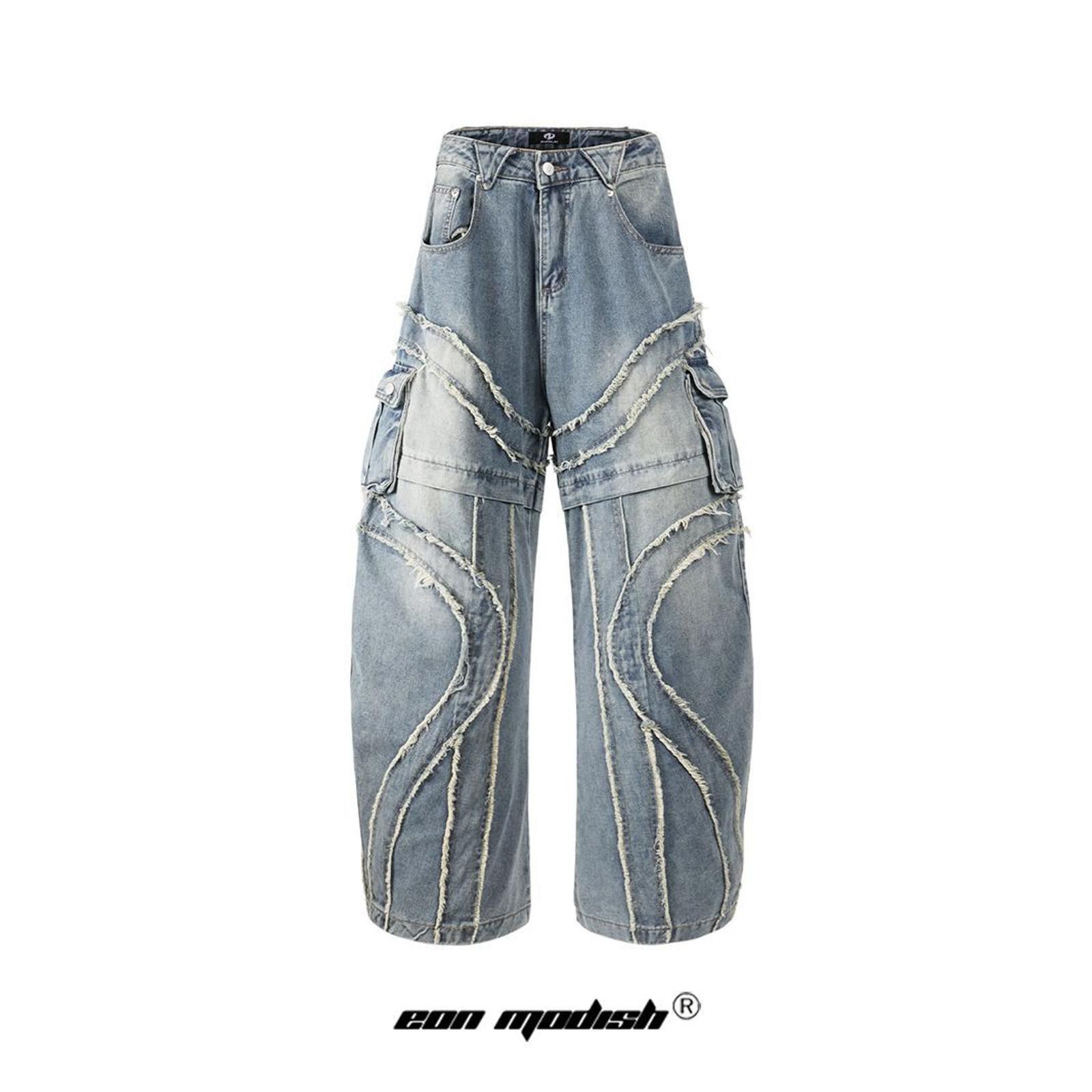 Japanese Brand Distressed Cargo Denim Jeans, Wide Leg Jeans Size US 32 / EU 48 - 5 Thumbnail