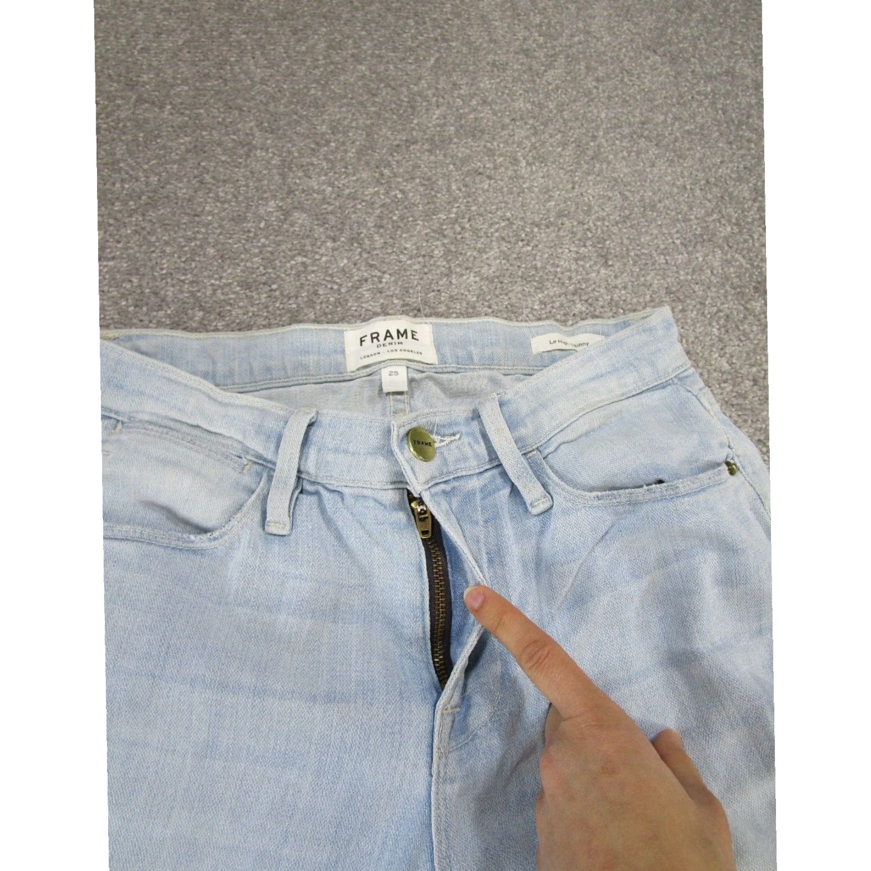 Frame Frame Womens 25 Le High Skinny Light Wash Denim Ripped Stain Size 42" / US 20 - 4 Thumbnail
