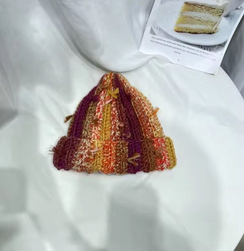 Japanese Brand Niche Colored Fringed Wool Beanie Hat Size ONE SIZE - 1 Thumbnail