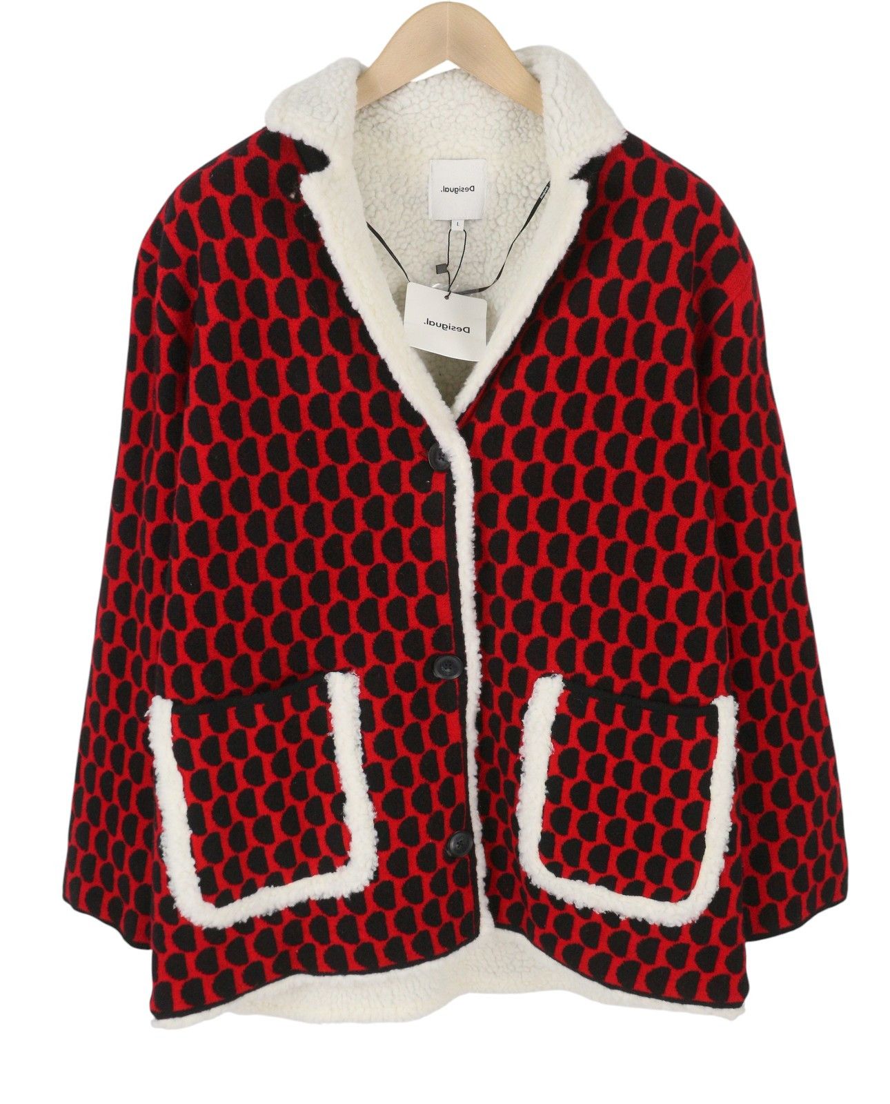 Desigual JERS DENVER L Red Patterned Tricot Fleece Coat 88465 Size L / US 10 / IT 46 - 2 Thumbnail