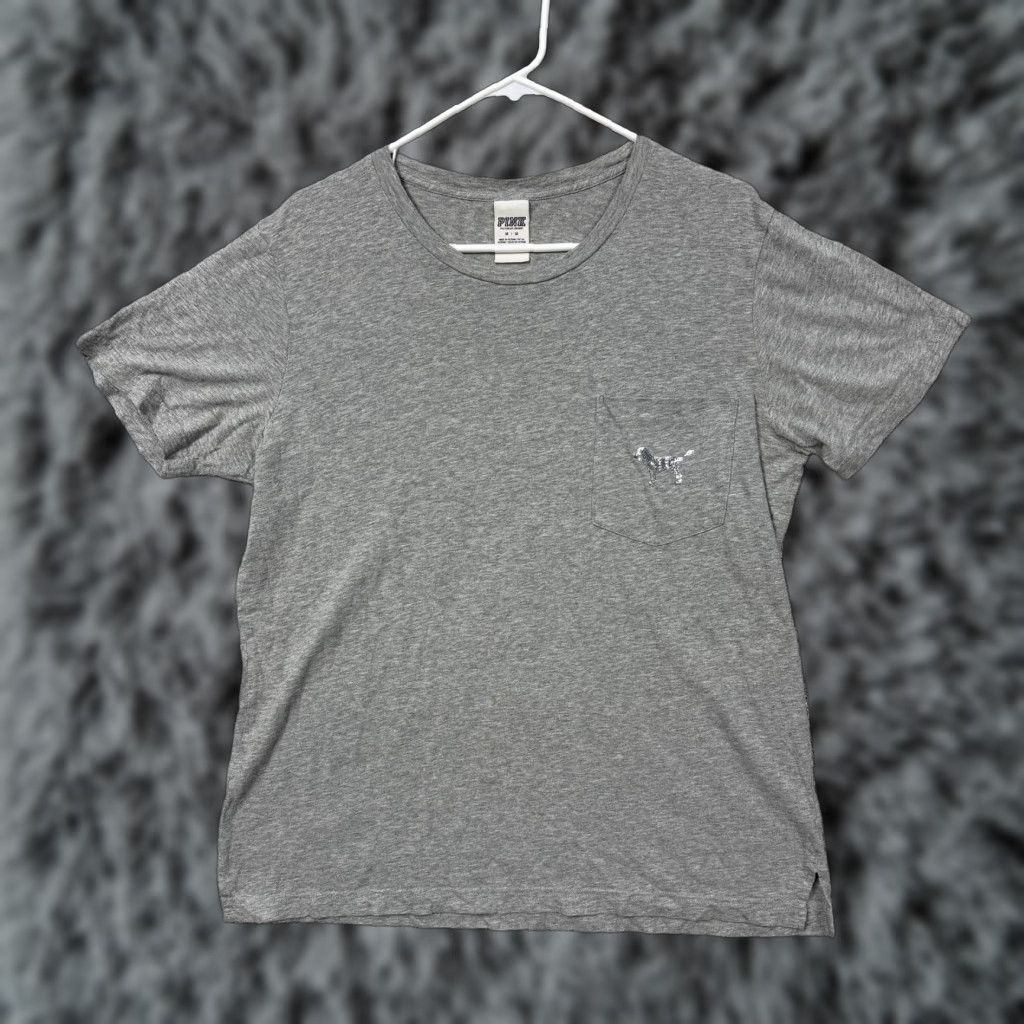 Vintage Pink Victoria's Secret T-Shirt Womens Medium Gray Sequin Dog Graphic Boho Size M / US 6-8 / IT 42-44 - 1 Thumbnail
