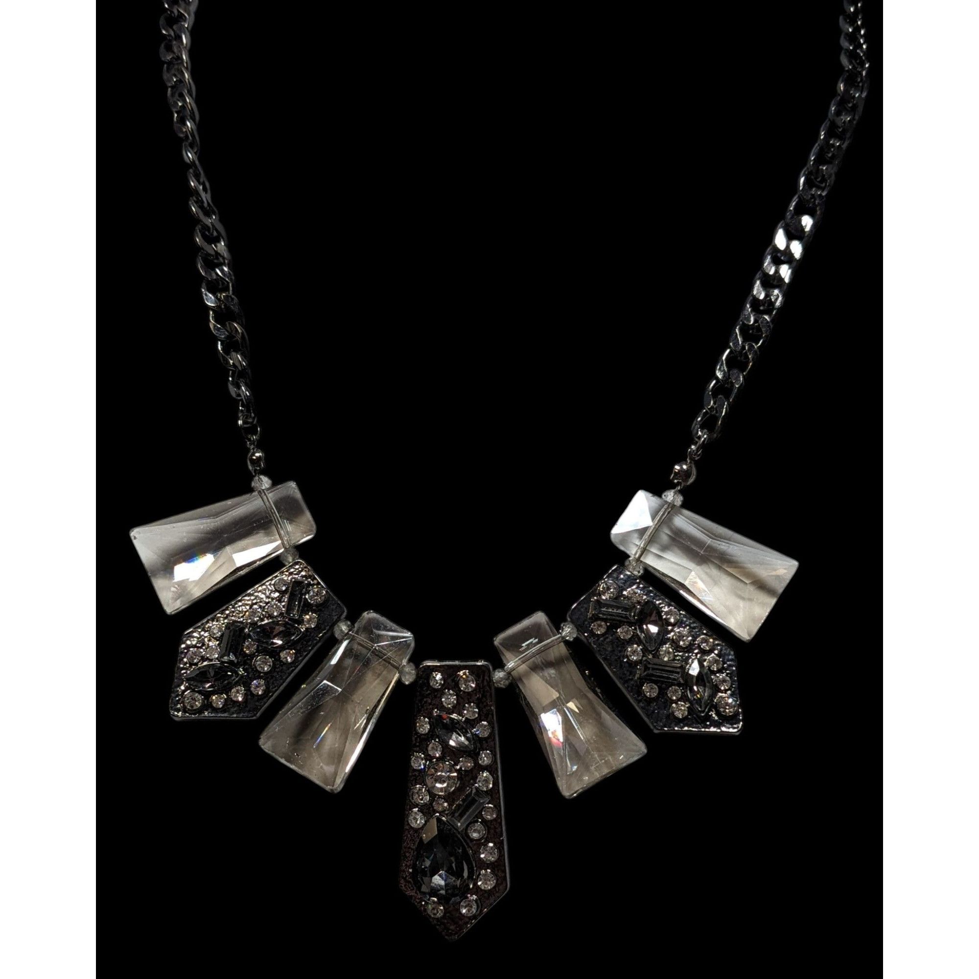 Other Glam Art Deco Style Gunmetal Geometric Crystal Statement Nec Size ONE SIZE - 2 Thumbnail