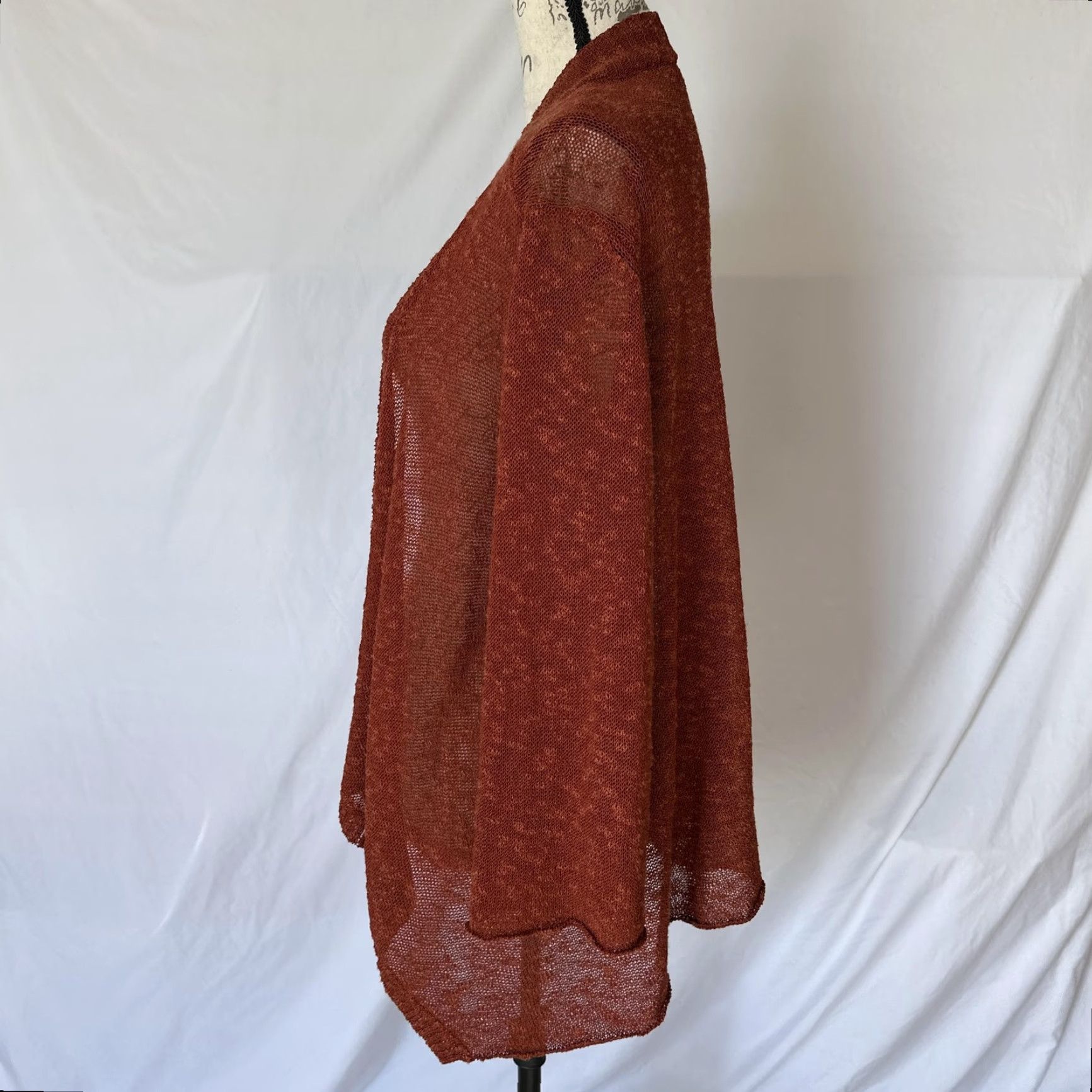 Eileen Fisher Eileen Fisher Cardigan Sweater Womens 1X Rust Open Knit Lightweight Draped Bohemian Size XL / US 12-14 / IT 48-50 - 4 Thumbnail