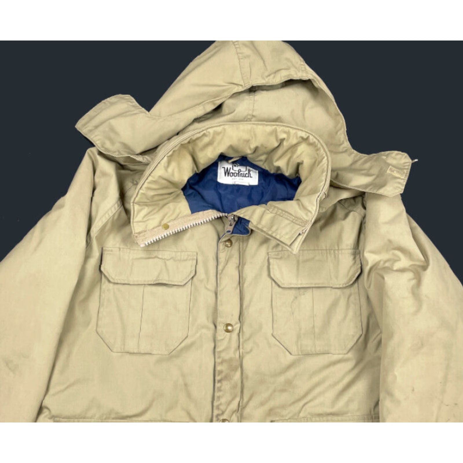 Vintage VTG Woolrich Men's L Beige Parka Field Jacket Lined Removable Hood USA Made Size US L / EU 52-54 / 3 - 3 Thumbnail