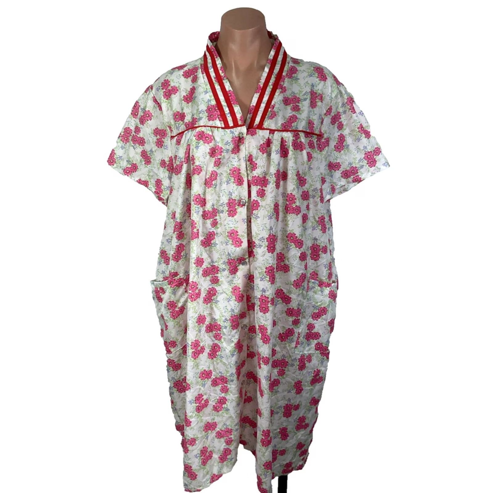 Vintage VINTAGE Floral Psychedelic Mumu House Coat Night Gown PLUS 1X Snap Front Size XL / US 12-14 / IT 48-50 - 2 Thumbnail