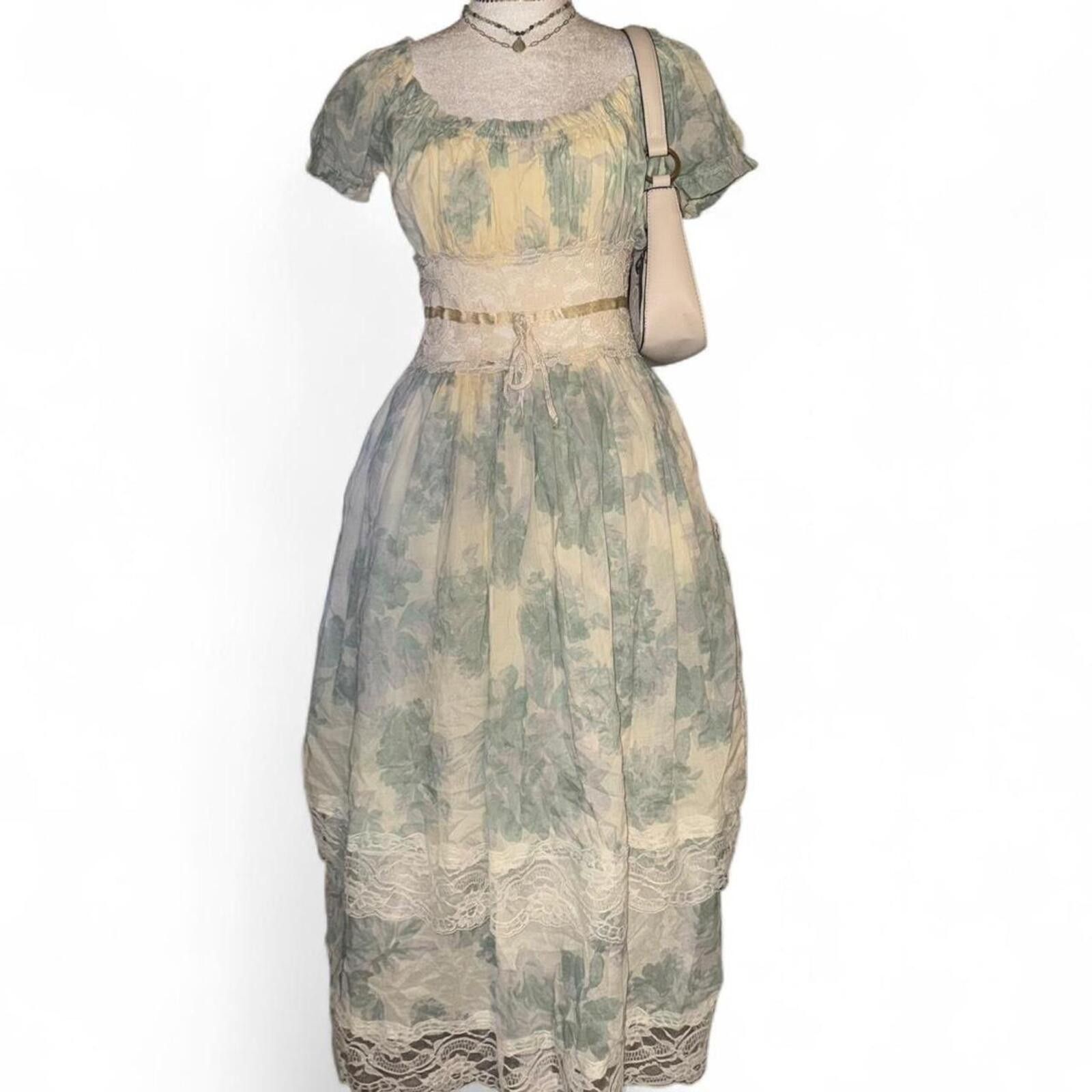 Free People Free People Green Floral Honey Suckle Long Dress Size S / US 4 / IT 40 - 3 Thumbnail