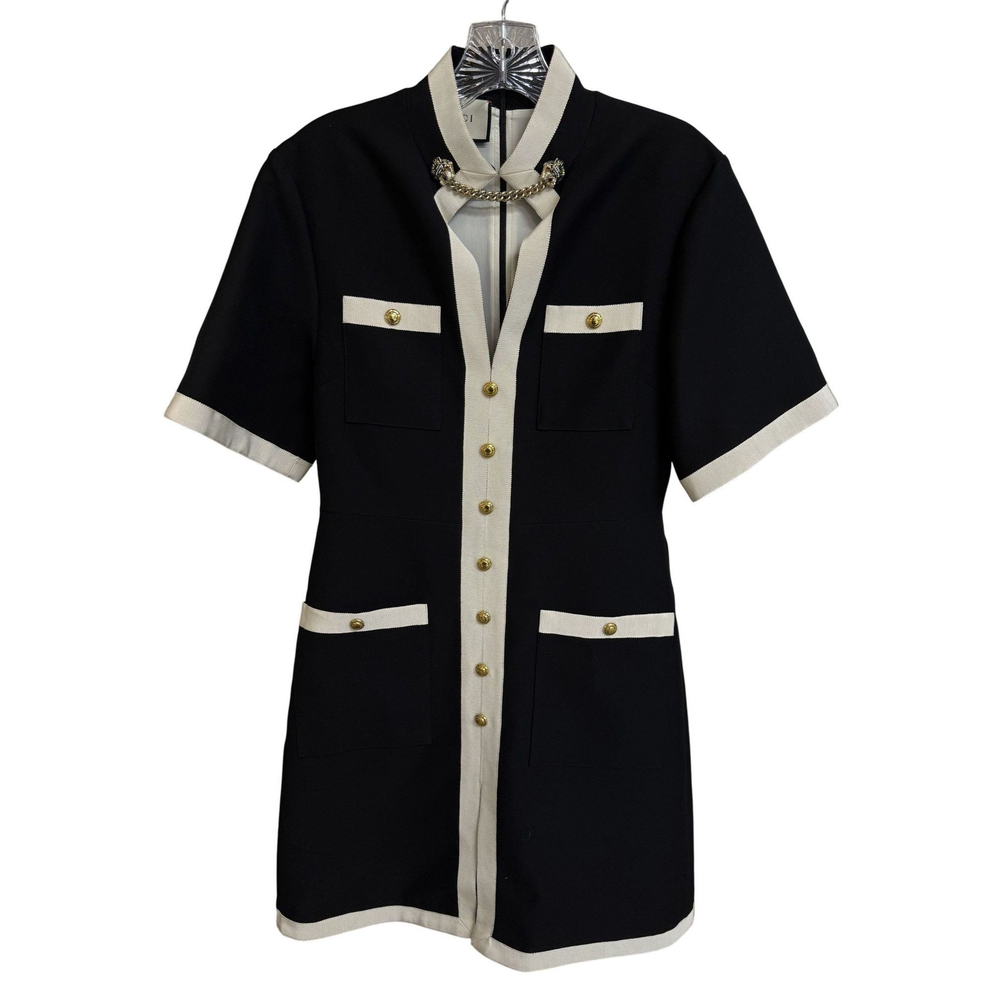 Gucci Gucci Womens Black & White Short-Sleeve Button-Up Blazer Dre Size S / US 4 / IT 40 - 7 Thumbnail