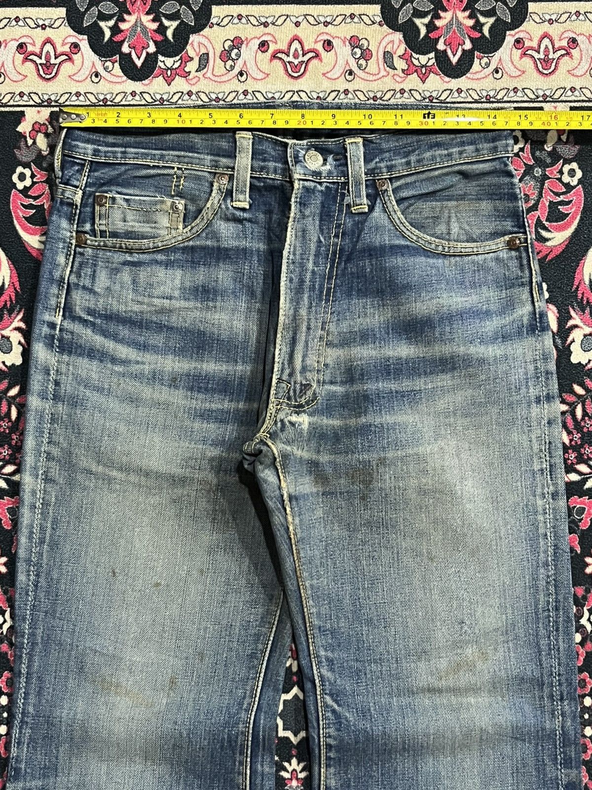 Vintage Vintage 70s Big Stone Bell Bottom Blue Washed Flare Jeans Size US 31 - 13 Thumbnail