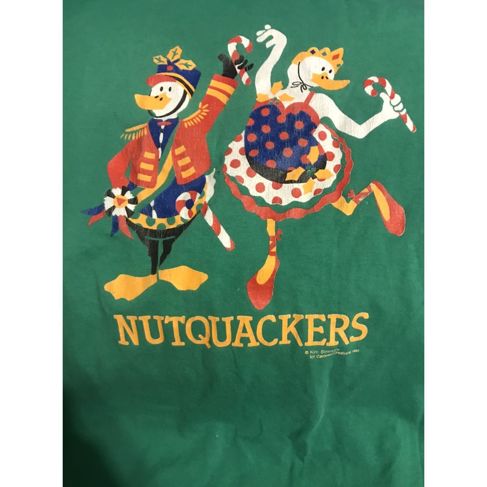 Simons VINTAGE shirt Nutquakers Kim Simmons for Carousel Creations 1990 1990s Graphic Print Men XL Green Crew Neck Cotton Polyester T-Shirt Size US XL / EU 56 / 4 - 2 Thumbnail