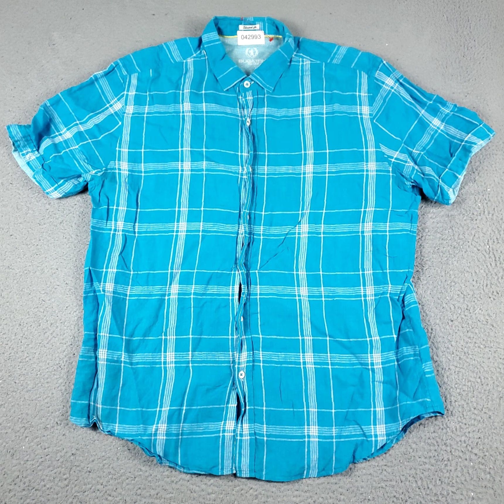 BUGATCHI Bugatchi Uomo Shirt Mens Large Blue Plaid Linen Button-Up Short Sleeve Classic Mens Size US L / EU 52-54 / 3 - 2 Thumbnail