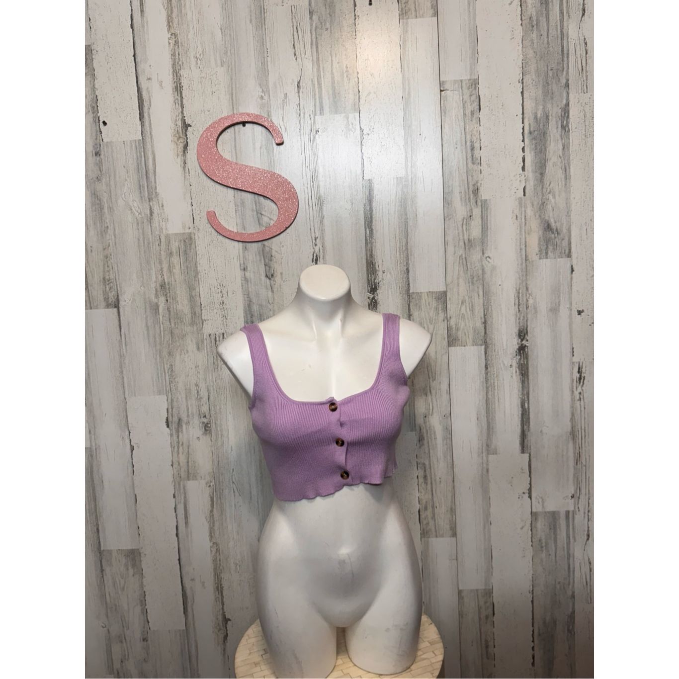 Other Lilac Ribbed Button-Front Cropped Tank Top Size S Size S / US 4 / IT 40 - 1 Thumbnail
