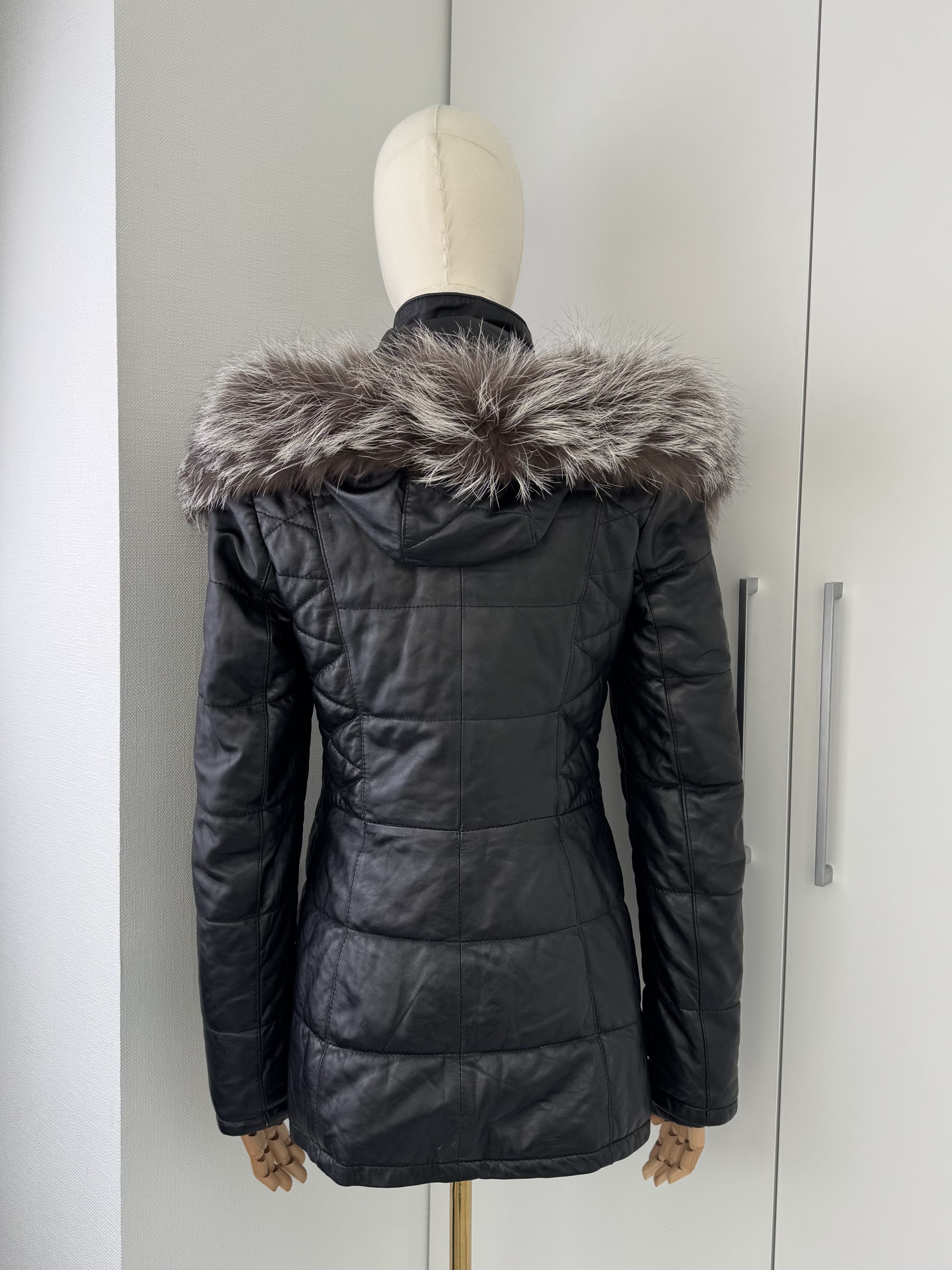 Japanese Brand Y2K Black Leather Jacket Womens Real Fur Hooded Quilted Coat Size M / US 6-8 / IT 42-44 - 5 Thumbnail
