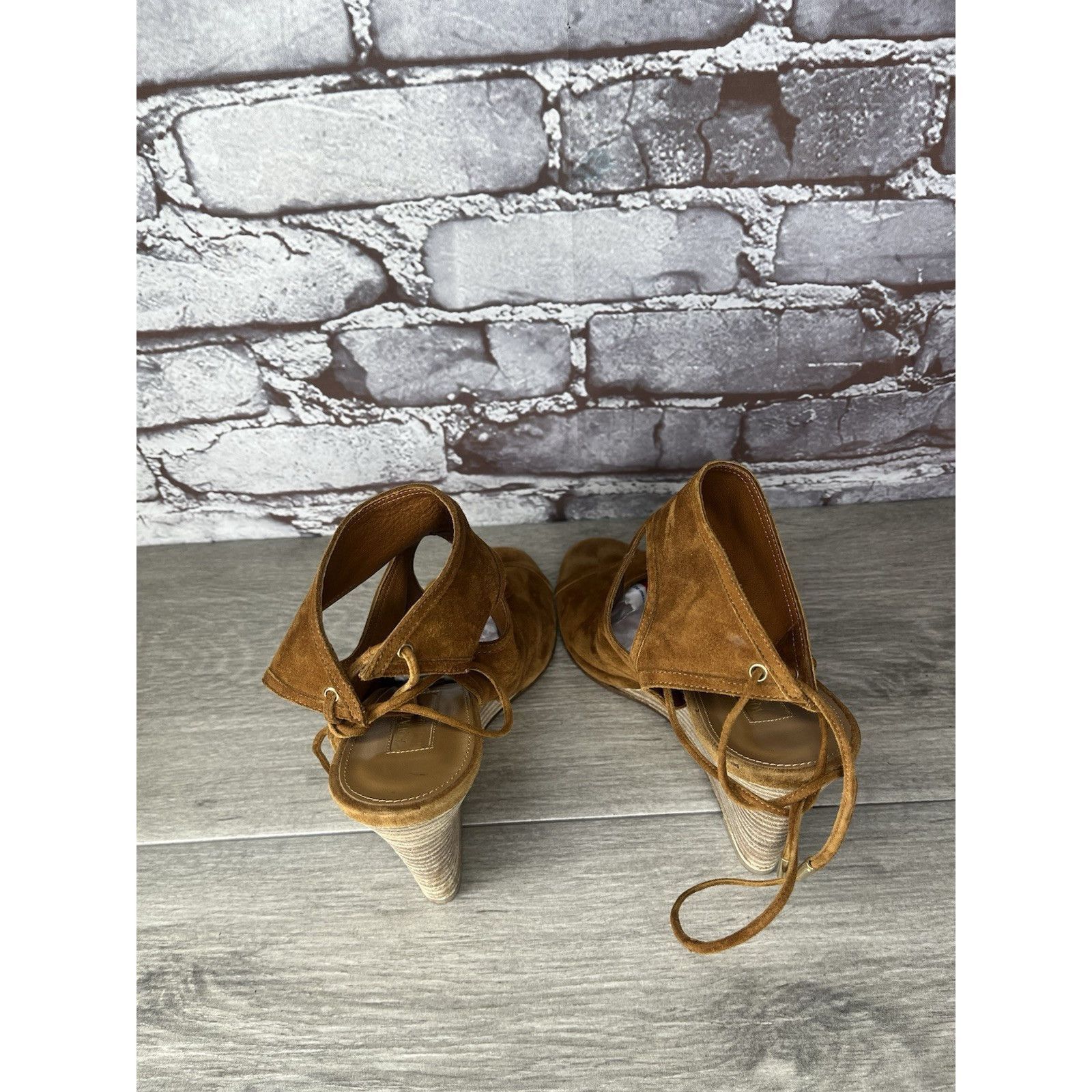 Aquazzura Aquazzura Sexy Thing Camel Ankle Open Toe Lace Up Suede Wedg Size US 7 / IT 37 - 5 Thumbnail