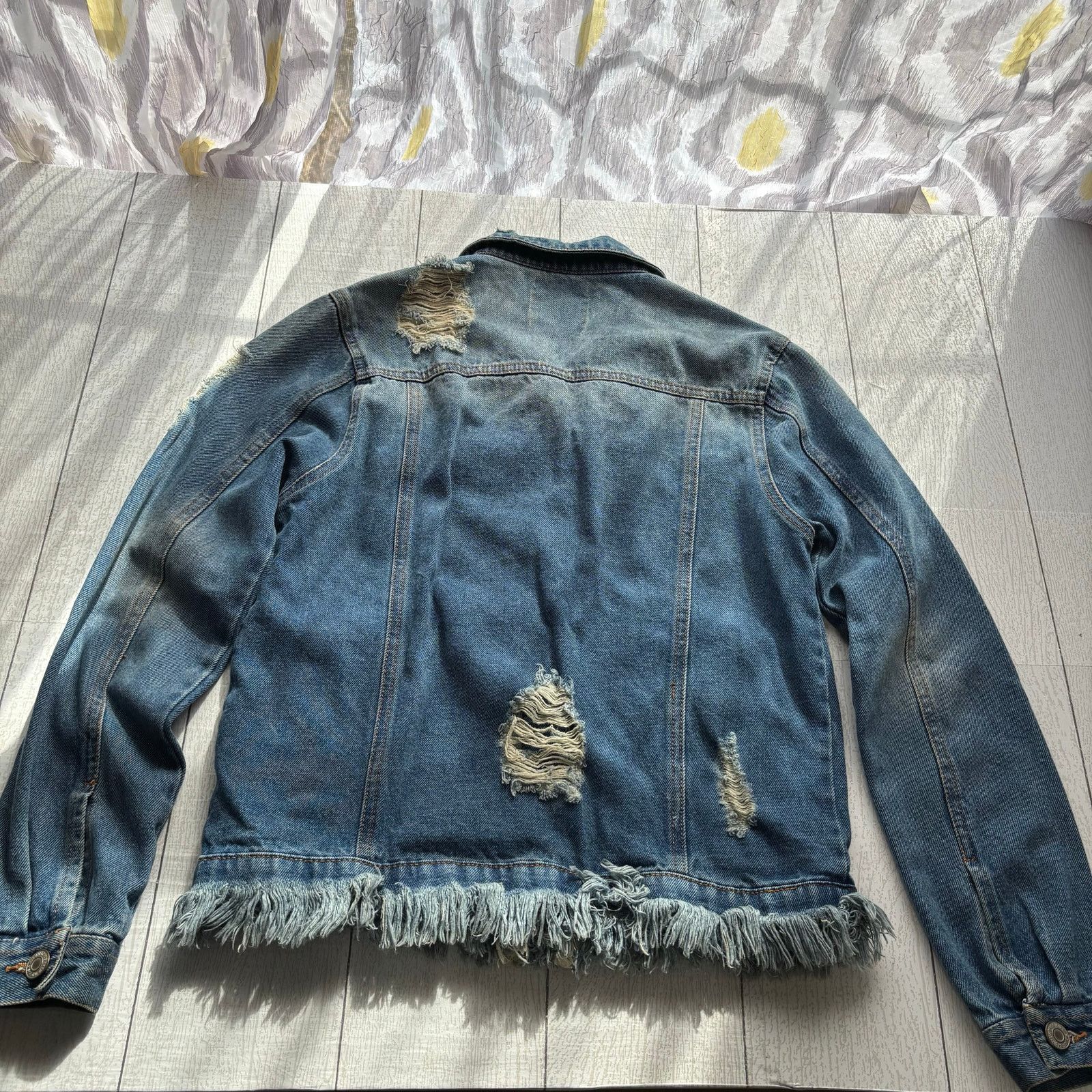 Other Iris Denim Jacket Fringe Hem Distressed Blue Small Button Size S / US 4 / IT 40 - 12 Thumbnail