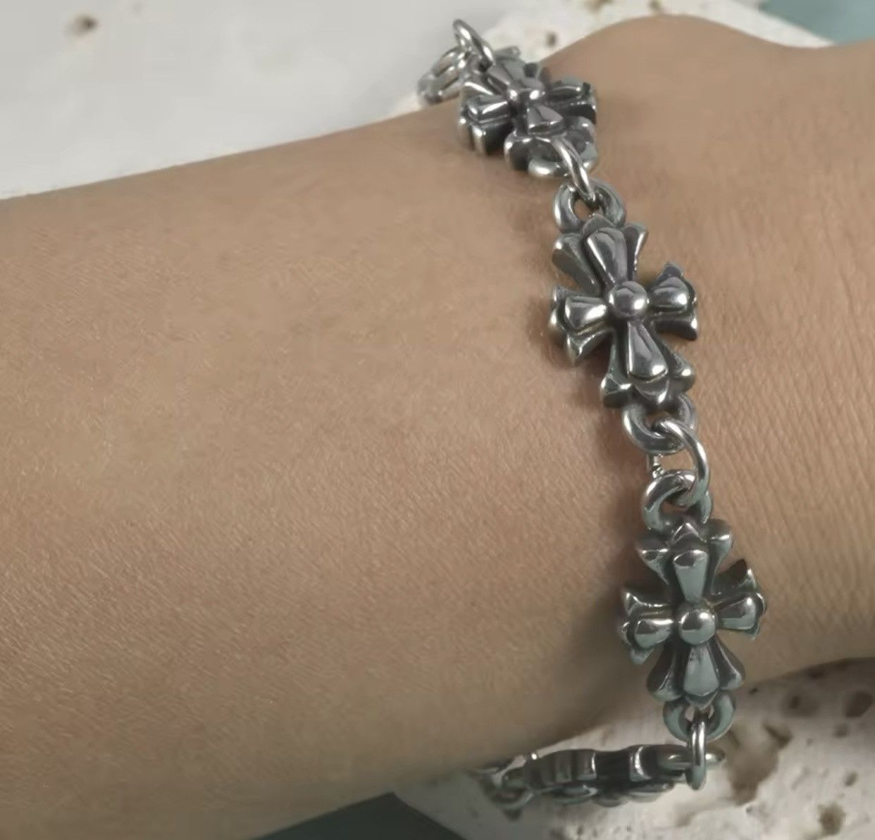 Vintage Vintage 2000s Style Silver Cross Hip Hop Punk Bracelet Size ONE SIZE - 3 Thumbnail