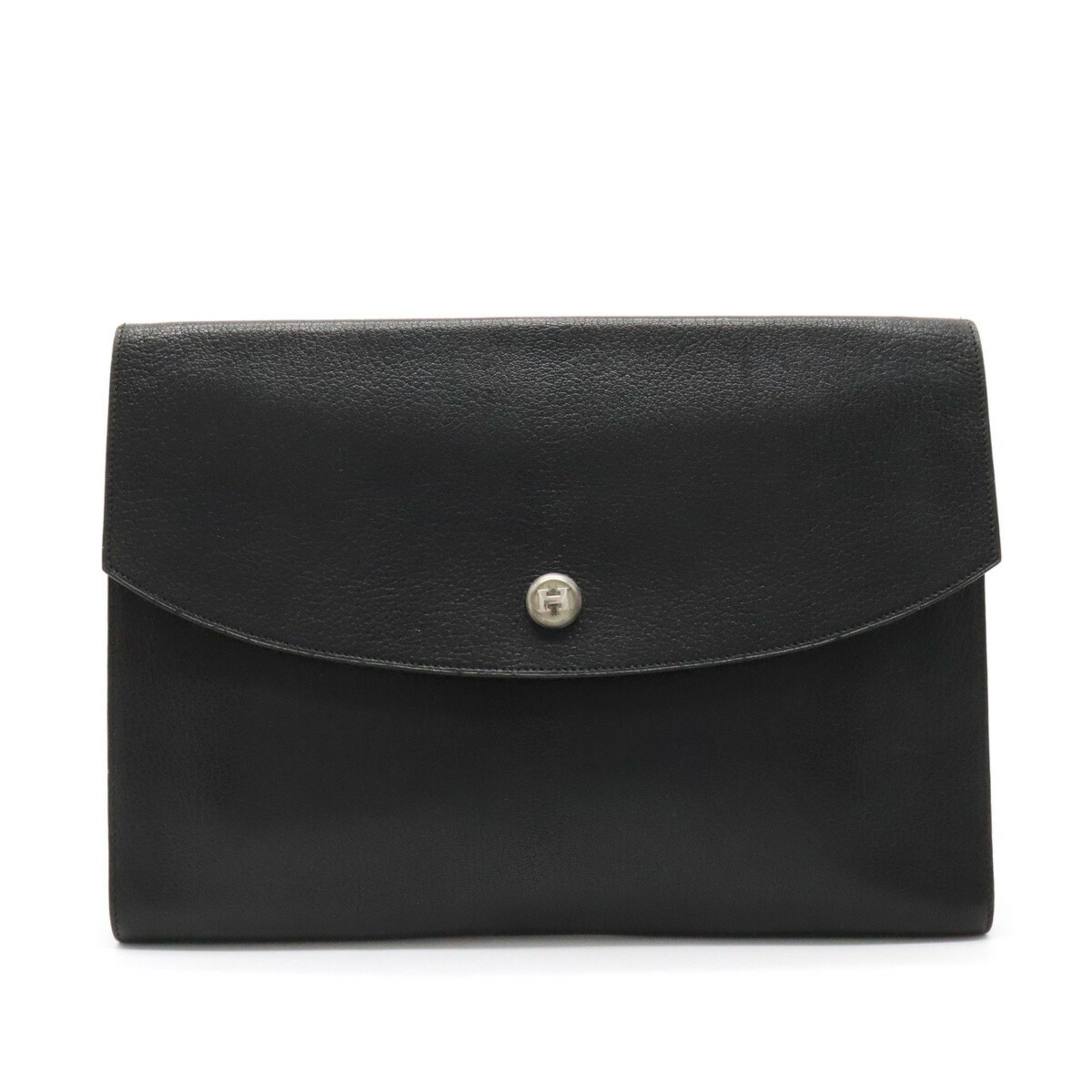 image of Hermes Pochette Rio Clutch Bag Second Leather Black □C Engraved, Women's
