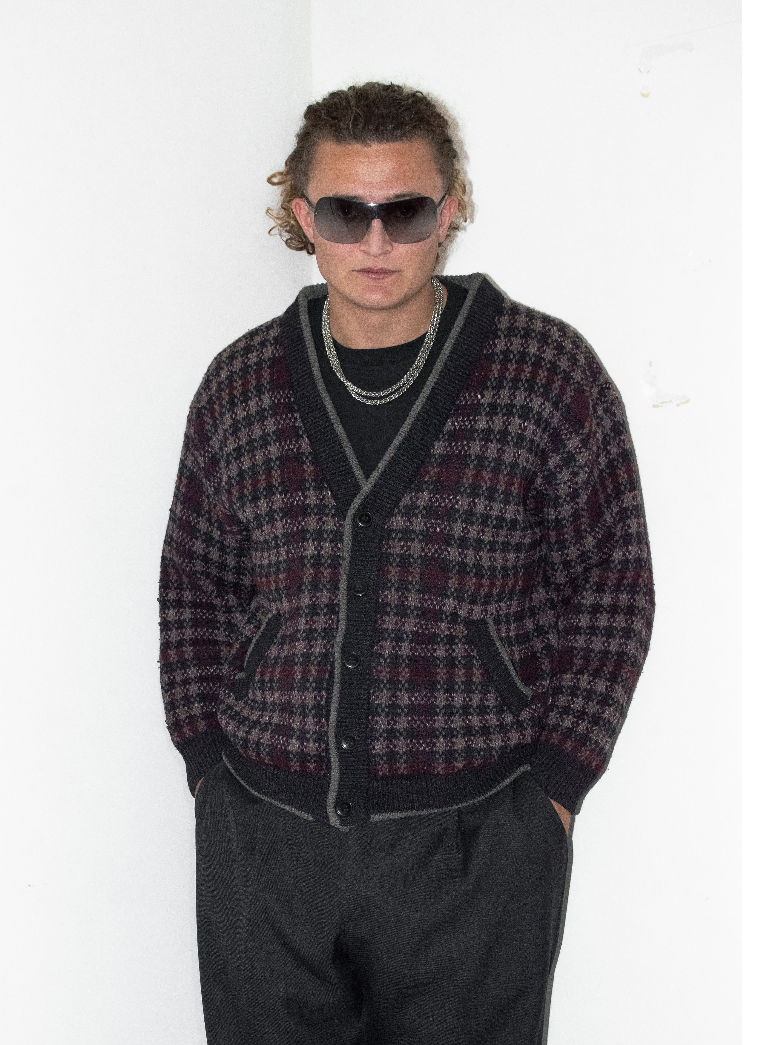 Designer × Vintage Vintage 80s Buttoned Geometric Knitted Thick Cardigan Jacket Size US S / EU 44-46 / 1 - 1 Thumbnail