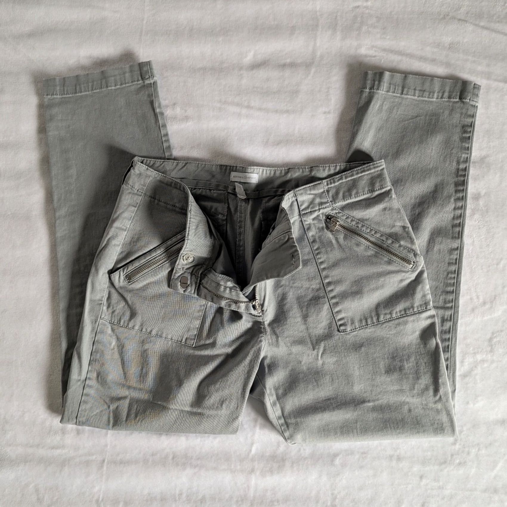 Vintage New York & Co Gray Cargo Zip Pocket Straight Leg Pants Women's 8 Regular Cotton Blend Casual Size 30" / US 8 / IT 44 - 2 Thumbnail
