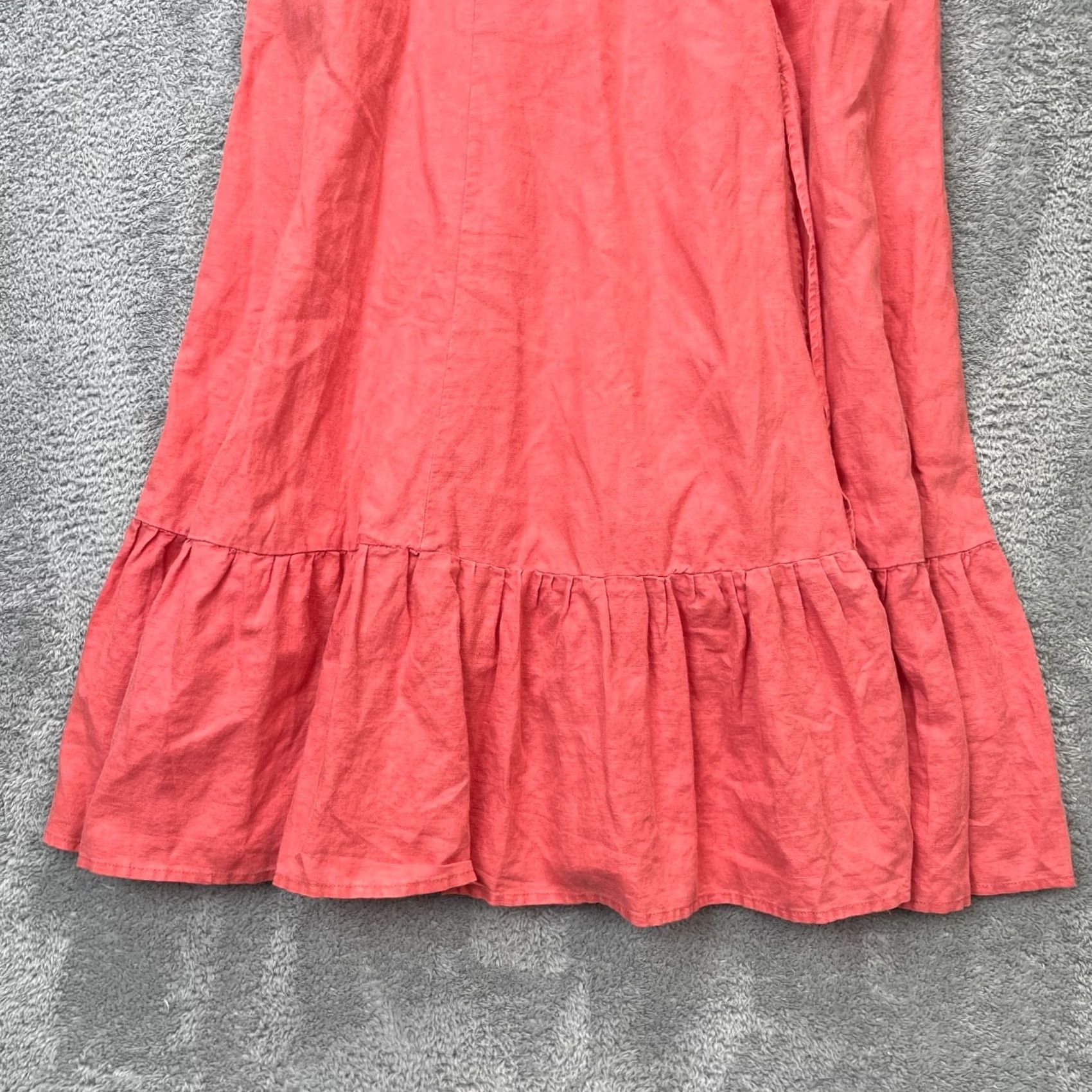 Vintage In Loom Dress Womens Large Pink Linen Blend Ruffle Hem Puff Sleeve Cottagecore Size L / US 10 / IT 46 - 2 Thumbnail
