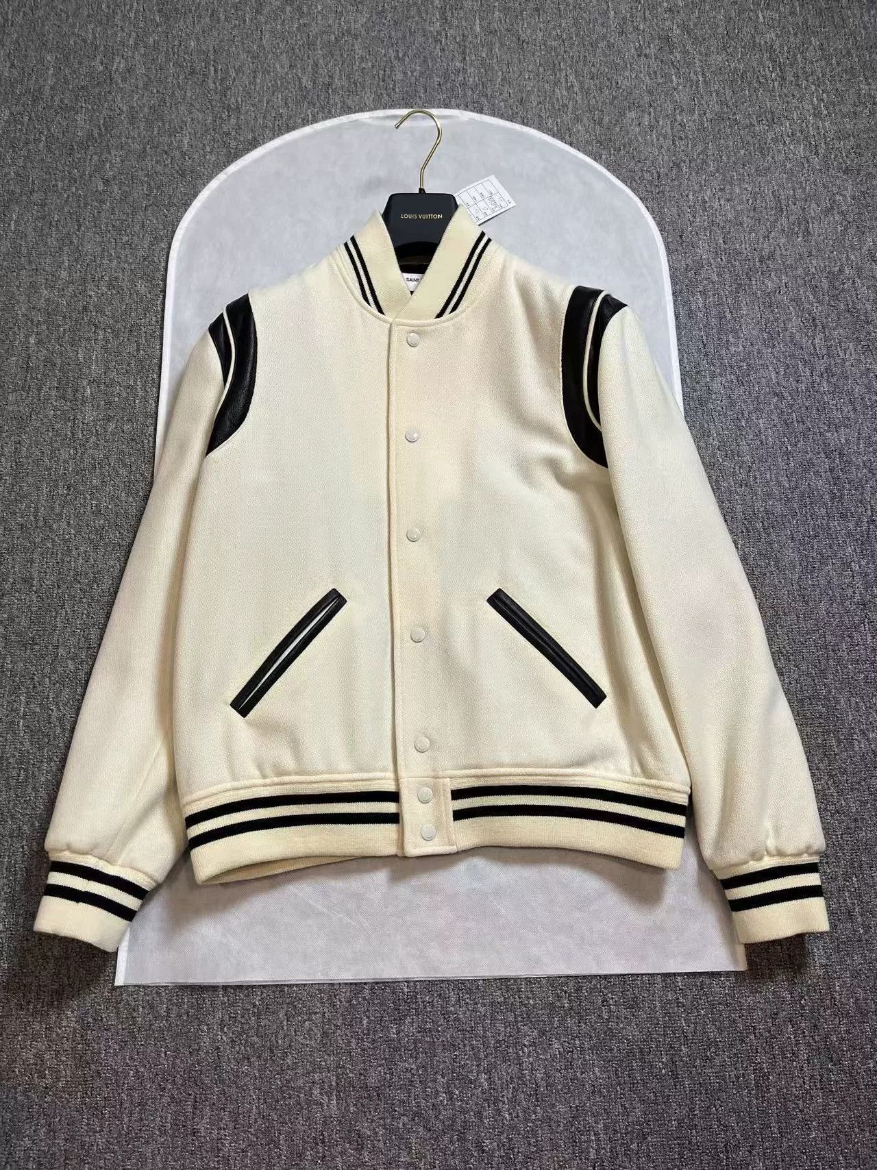 Saint Laurent Paris Saint Laurent White Wool Baseball Jacket Size US L / EU 52-54 / 3 - 1 Thumbnail