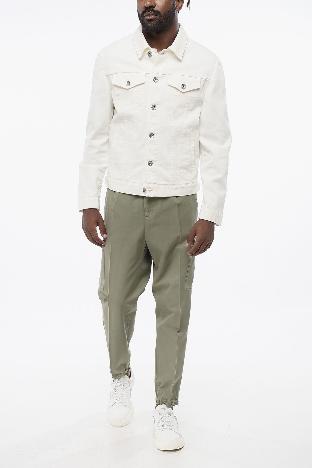 Brunello Cucinelli og1mm0725 Denim Saharan Jacket in White Size US M / EU 48-50 / 2 - 4 Thumbnail