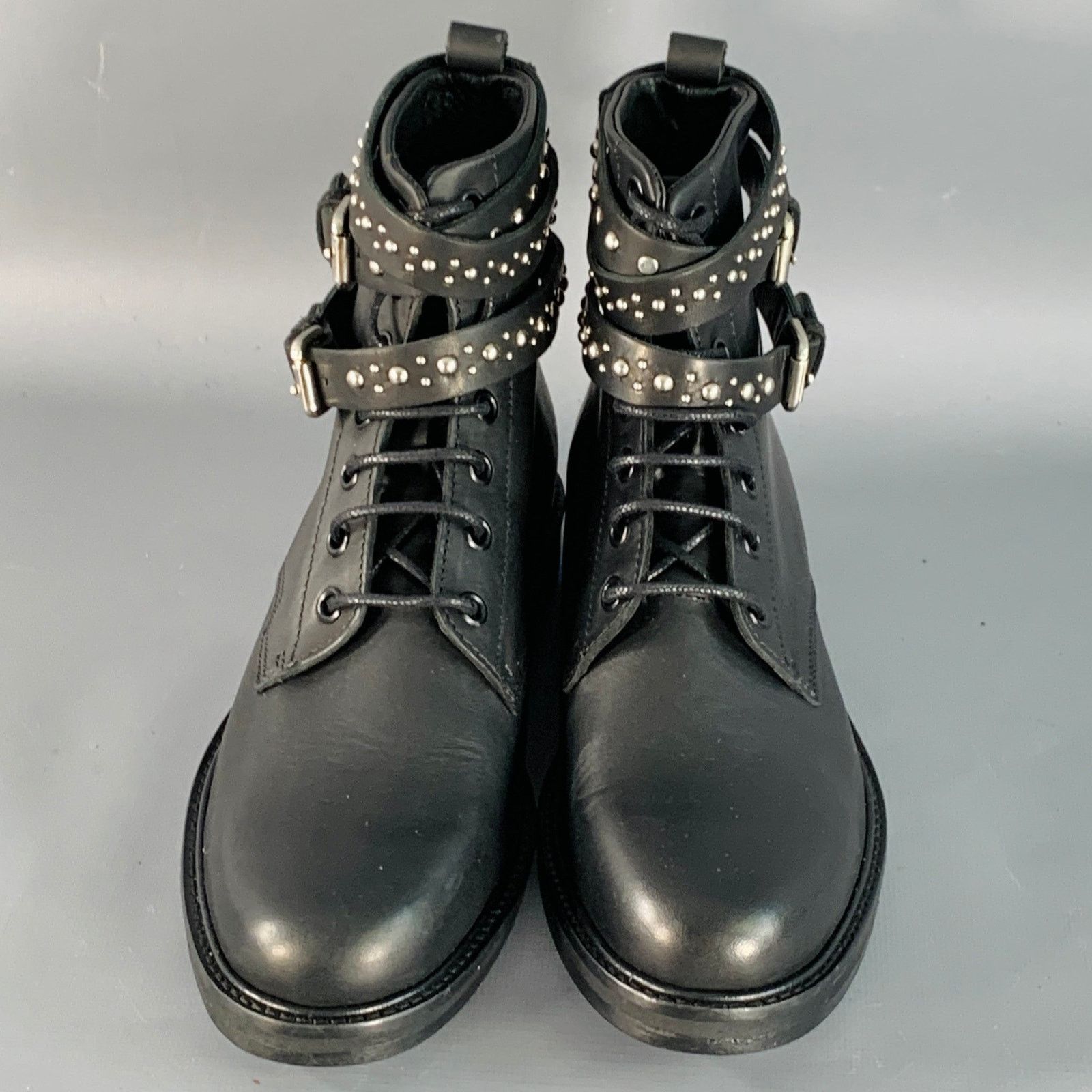 Maje MAJE Size 6 Black Studded Leather Wrap Around Lace-Up Boots Size US 6 / IT 36 - 4 Thumbnail