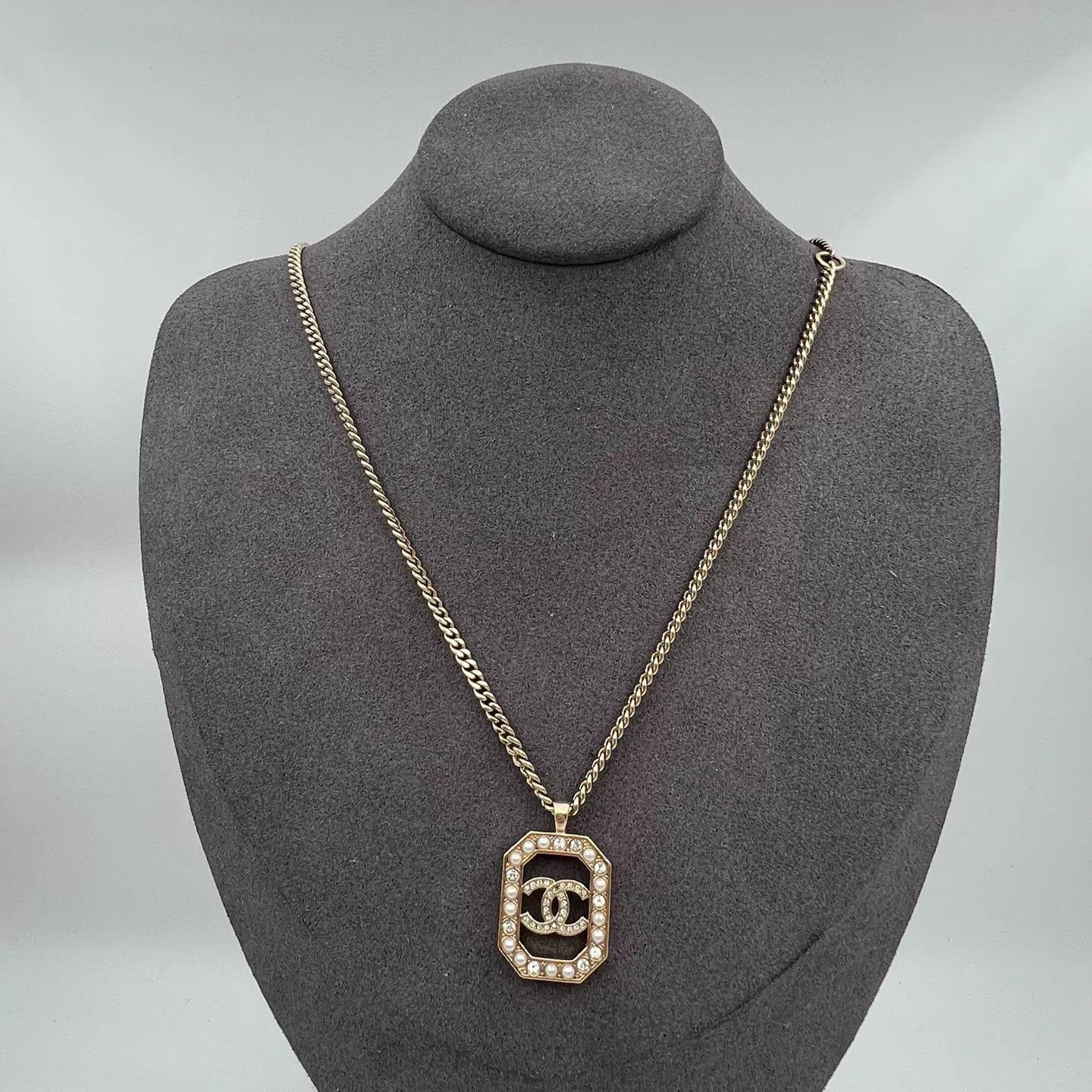 Chanel 23B Crystal Cutout Square CC Necklace