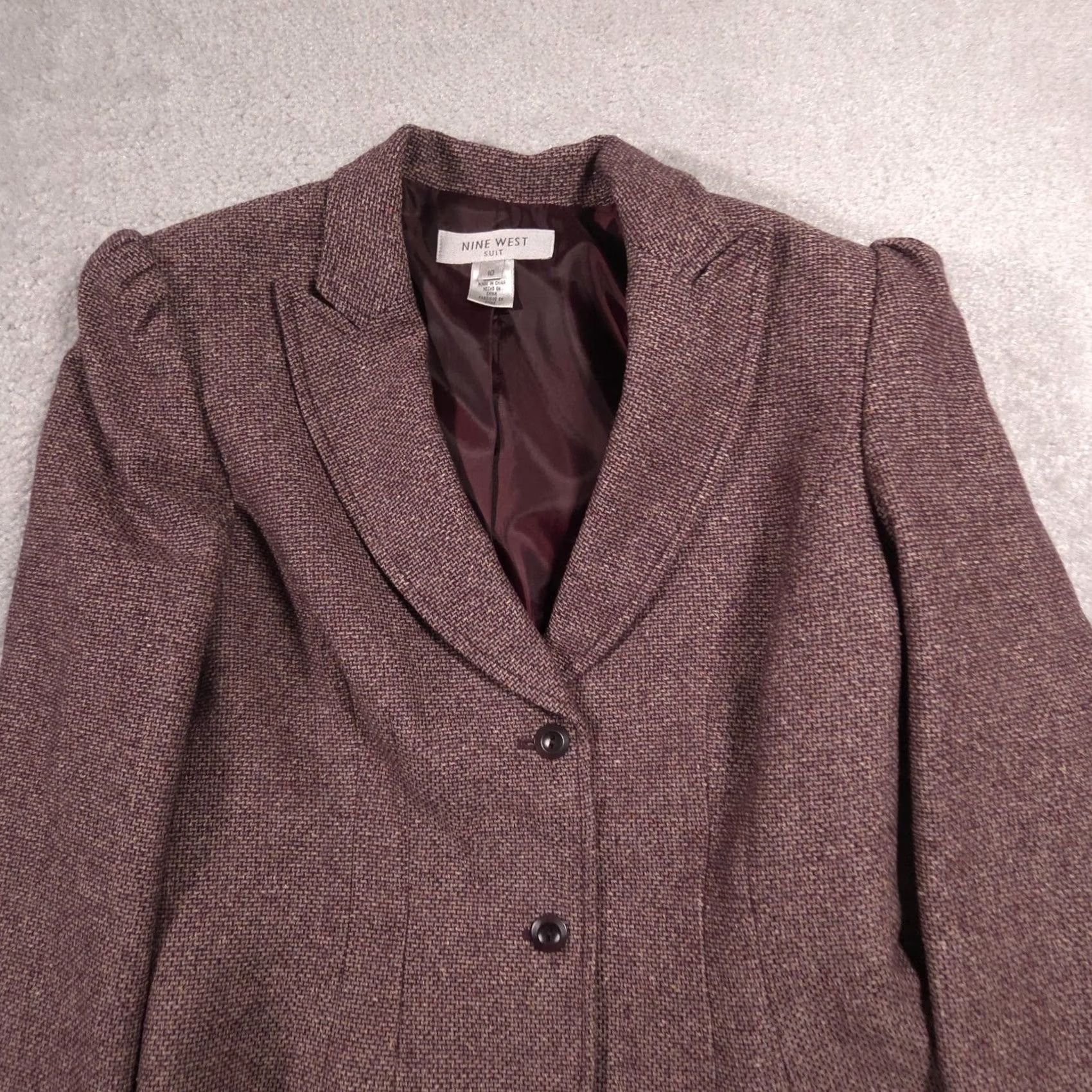 Nine West Nine West Blazer Womens 10 Brown Tweed Two Button Lined Suit Jacket Career Size L / US 10 / IT 46 - 3 Thumbnail