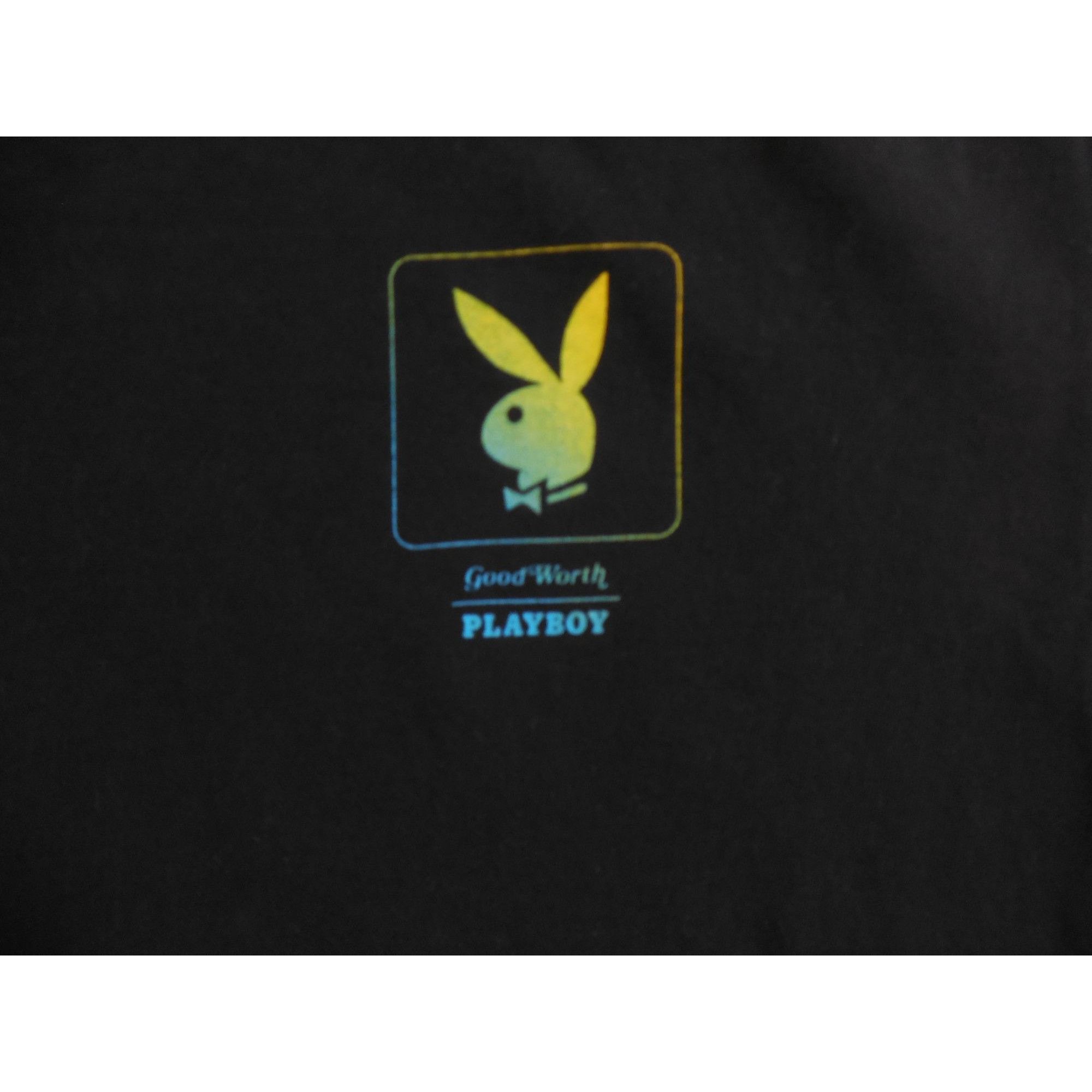 Playboy short sleeve logo T-shirt made in USA, men's XL size cotton black type Vintage Second Hand