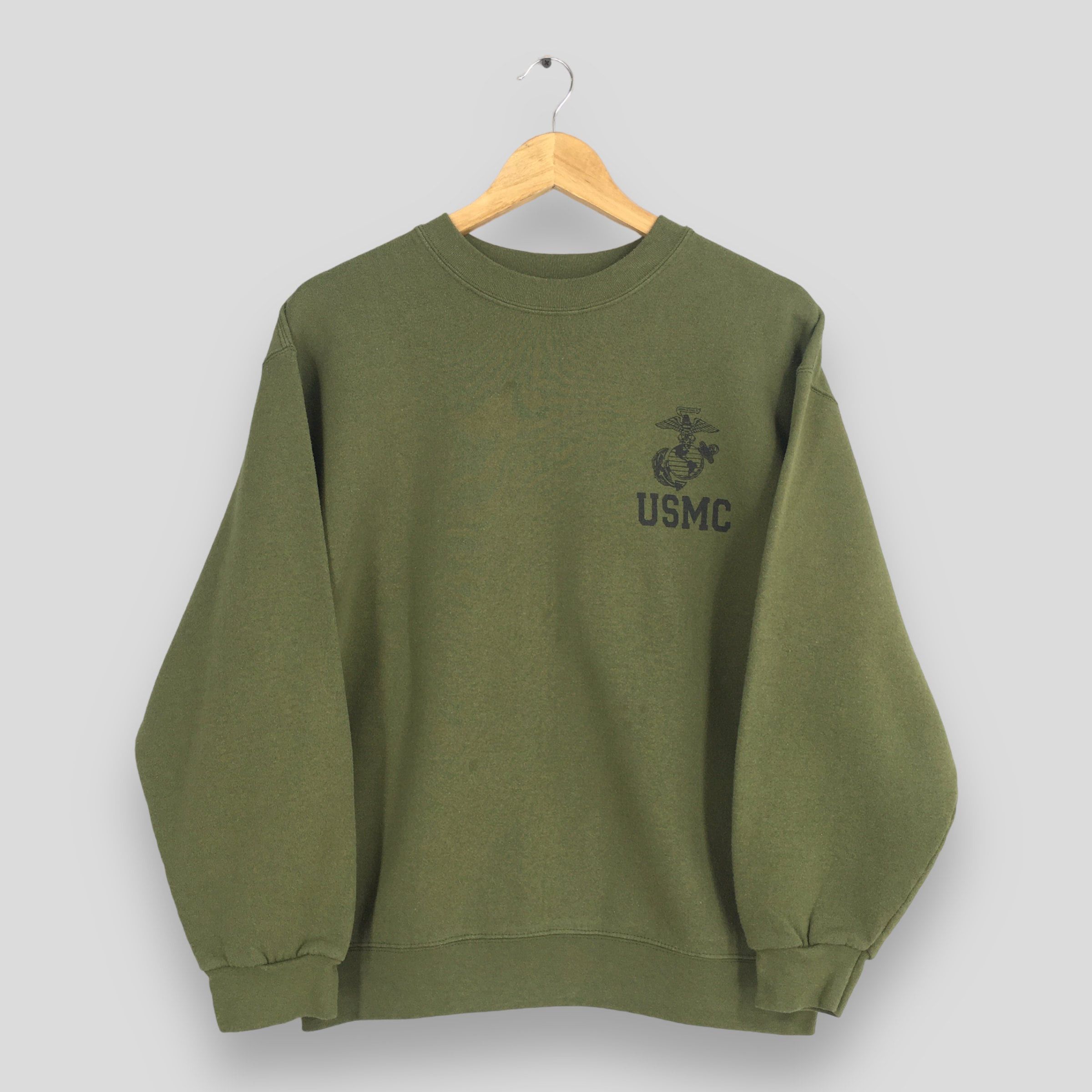 Vintage 90's Usmc Marines Green Sweatshirt Medium