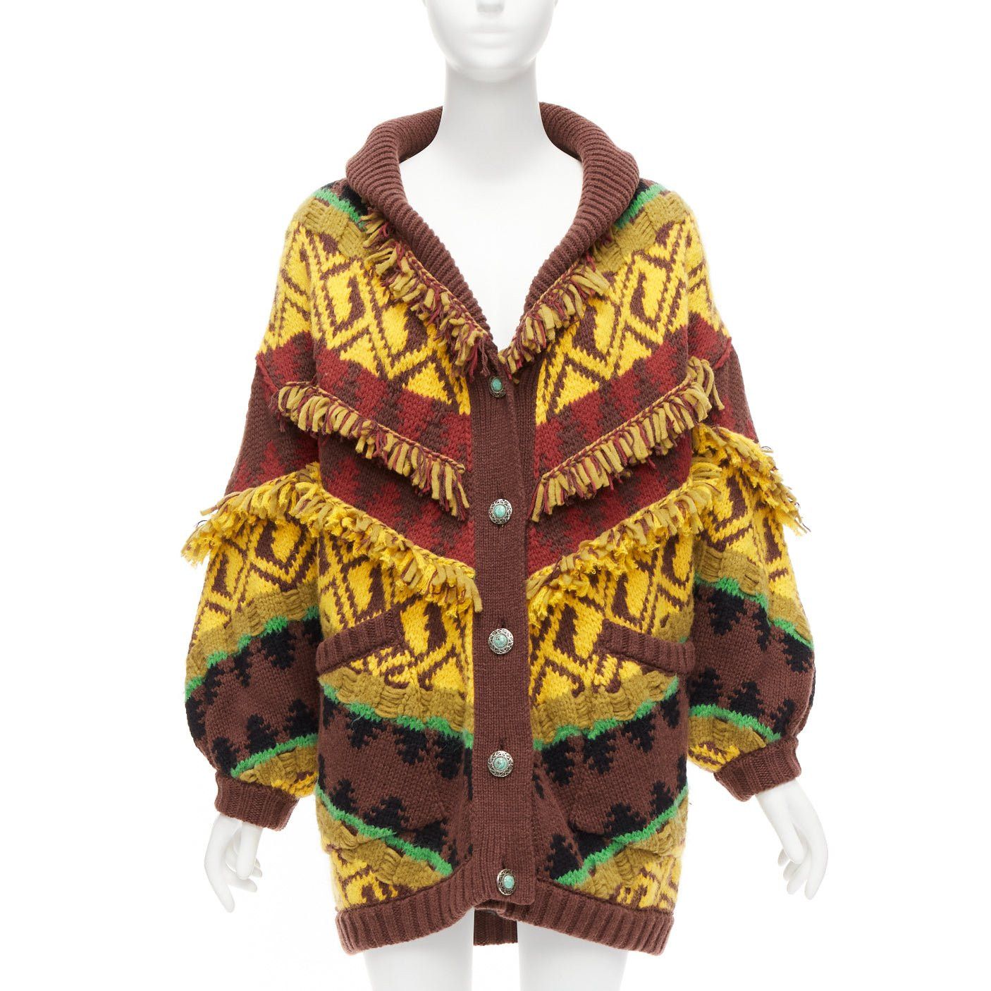 Etro ETRO colourful wool blend fringe trimmed jacquard buttoned cardigan IT38 XS Size XS / US 0-2 / IT 36-38 - 1 Thumbnail