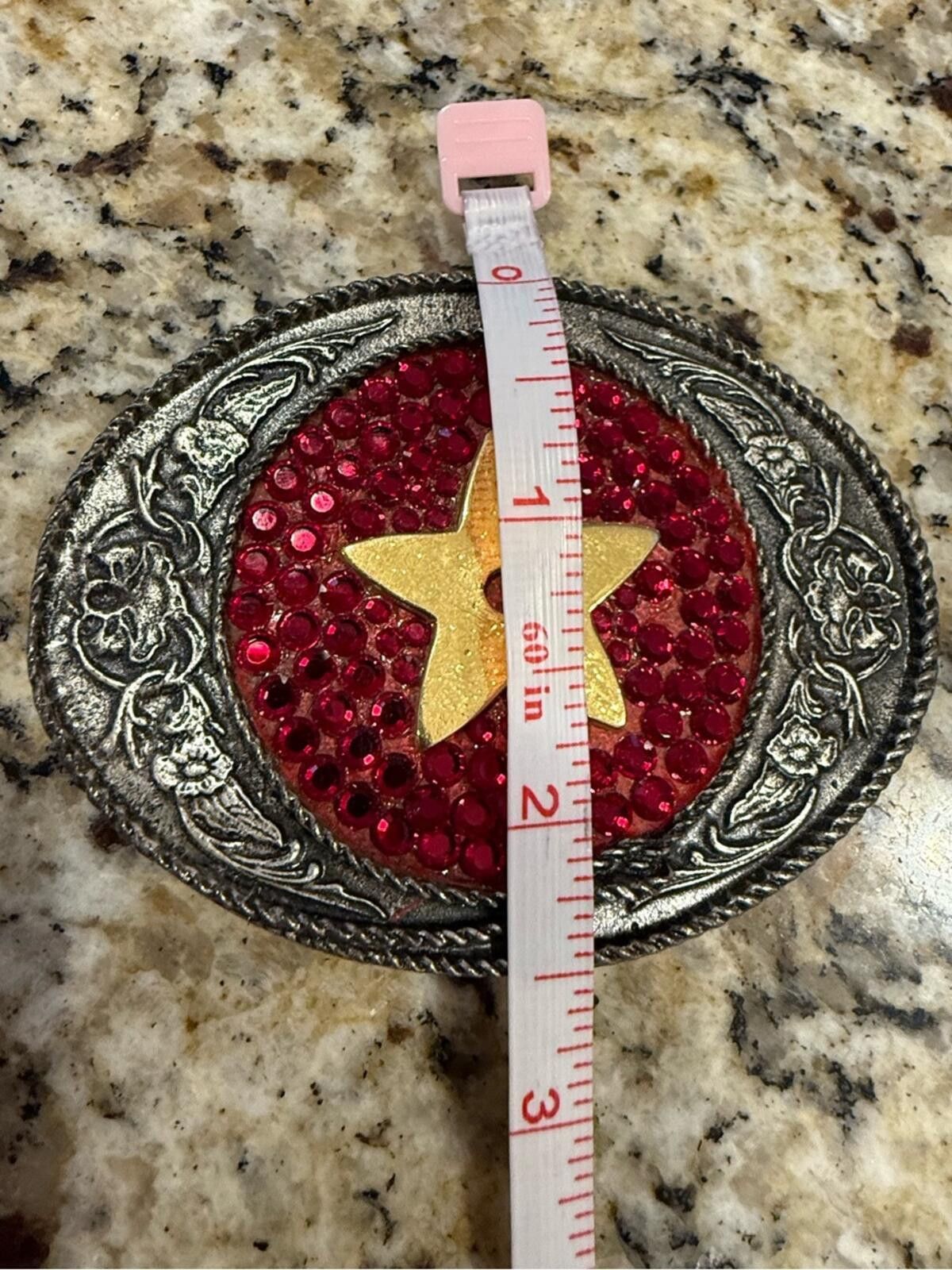 Other Western floral metal belt buckle red rhinestones gold star Size ONE SIZE - 3 Thumbnail