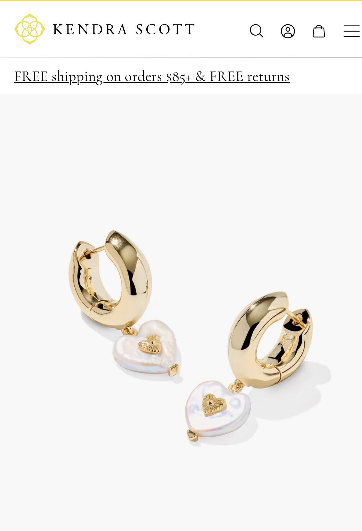Kendra Scott Kendra Scott Sasha Heart in Gold Huggies w/Pearl Heart Charm Size ONE SIZE - 1 Thumbnail