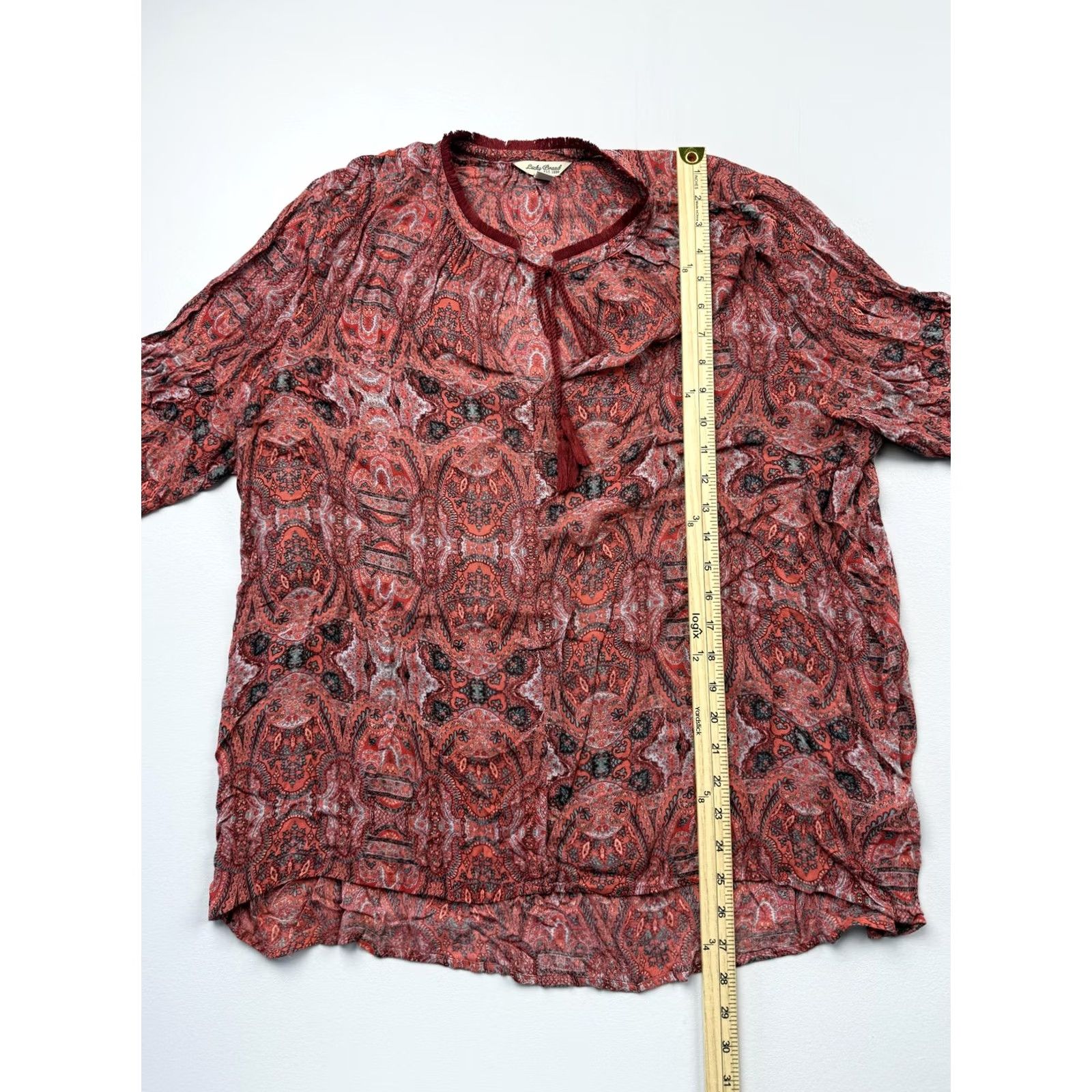 Lucky Brand Lucky Brand Blouse Womens XL Red Paisley Long Sleeve Sheer Tunic Top Boho Size XL / US 12-14 / IT 48-50 - 4 Thumbnail