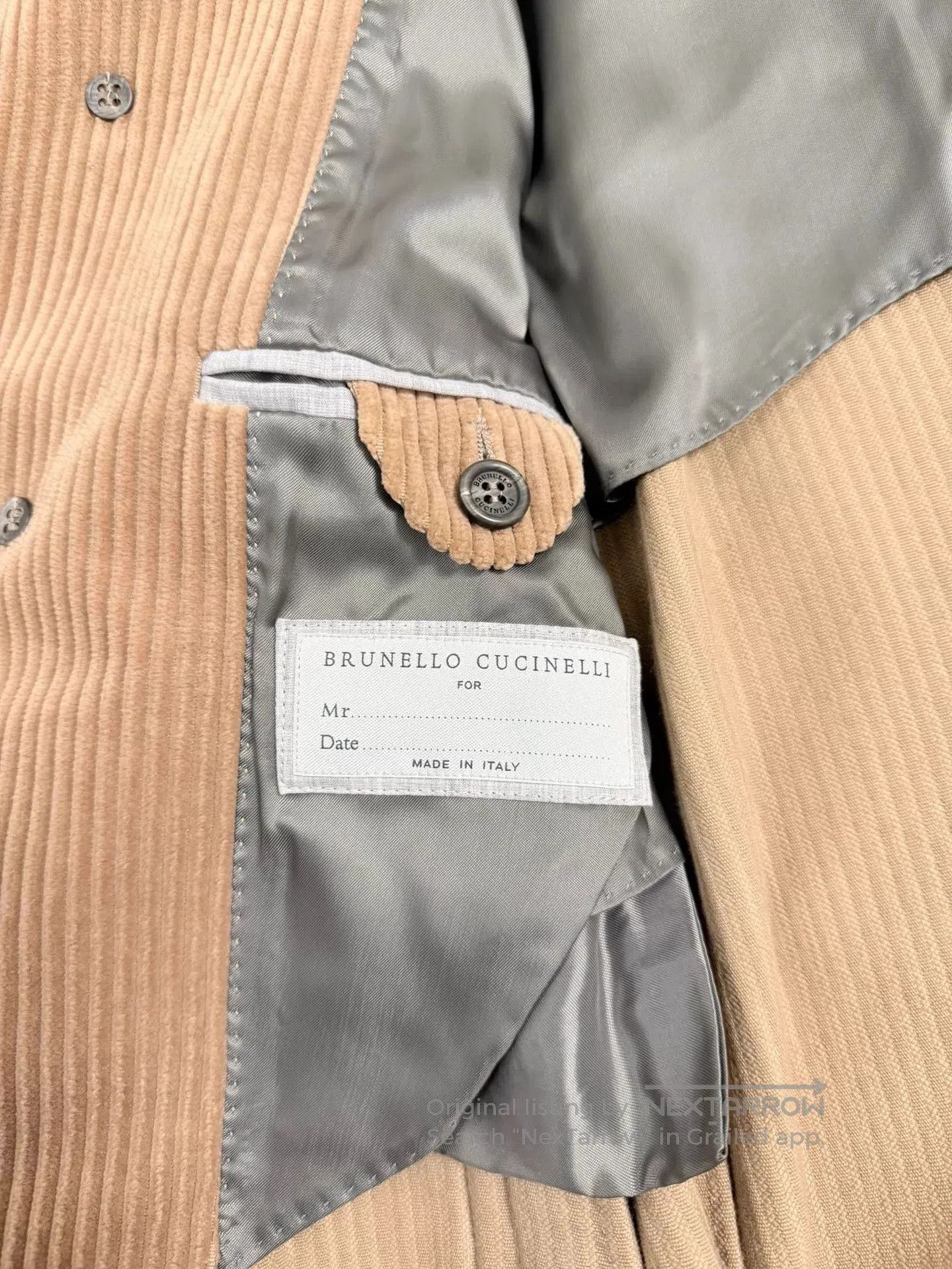 Brunello Cucinelli Beige Double-Breasted Corduroy Coat Size S. Size US S / EU 44-46 / 1 - 5 Thumbnail