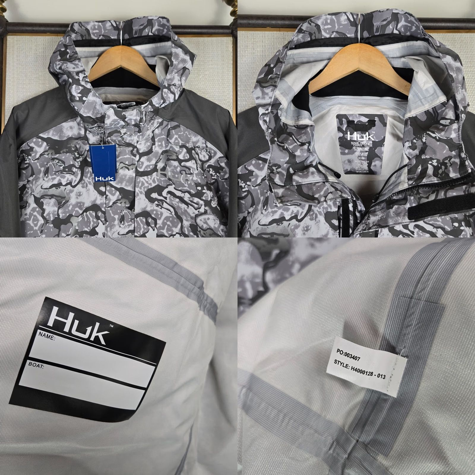 Vintage HUK Fishing Jacket Mens Sz 2XL New Smoke Camo Hooded Wind/Waterproof Shell 40 Size US XXL / EU 58 / 5 - 11 Thumbnail